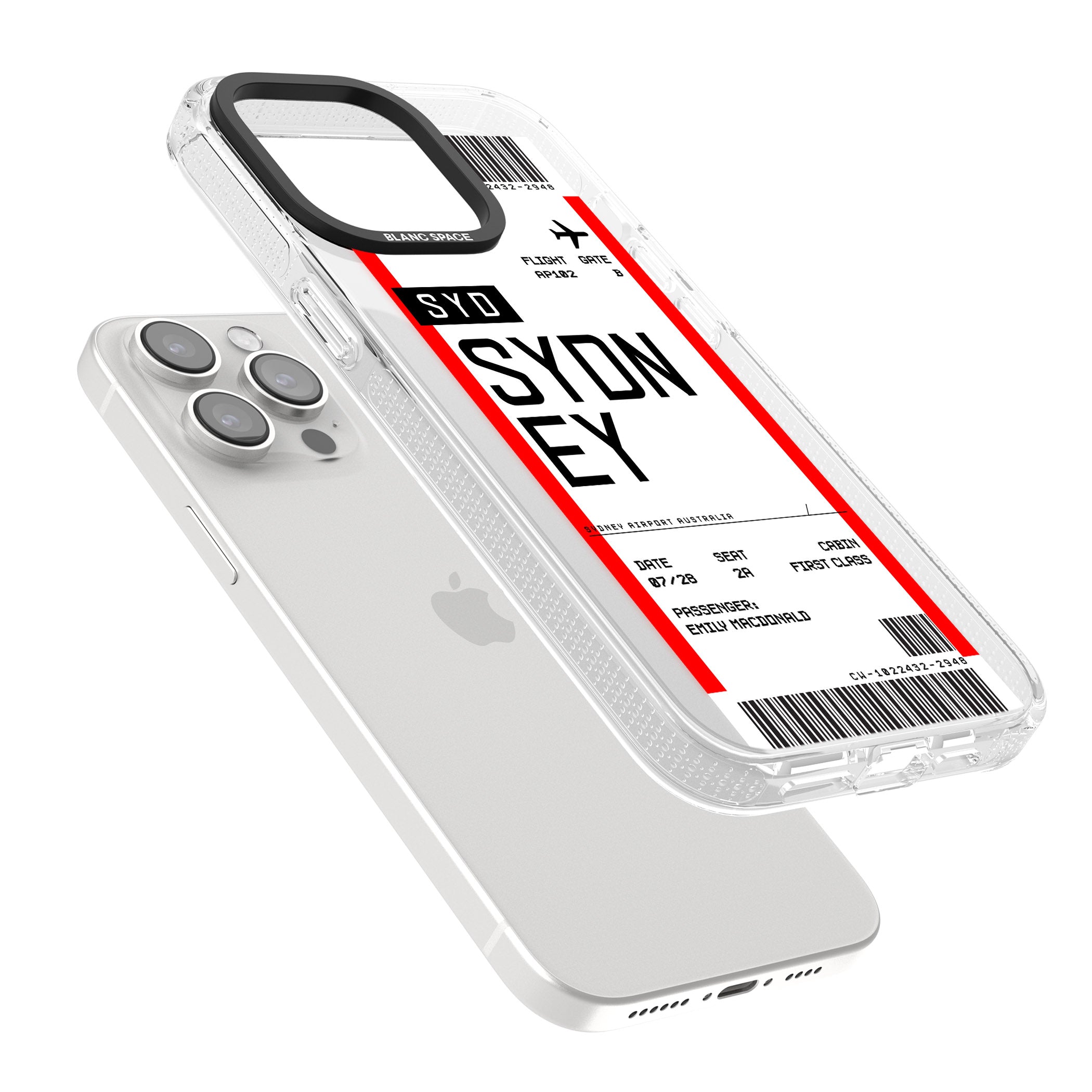 Personalised Sydney Boarding Pass iPhone 15 Pro Max / 15 Pro / 14 Pro Max / 14 Pro / 13 Pro Clear Case Impact Air - Blanc Space