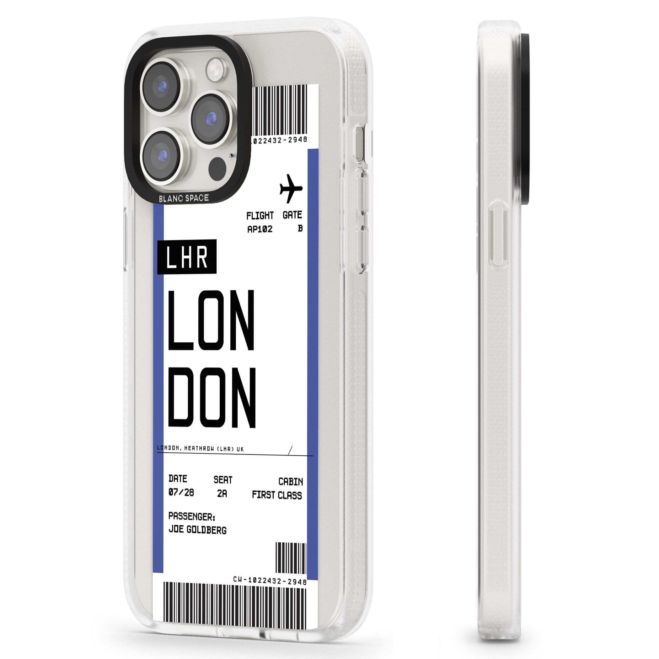 Personalised London Boarding Pass iPhone 15 Pro Max / 15 Pro / 14 Pro Max / 14 Pro / 13 Pro Clear Case Impact Air - Blanc Space