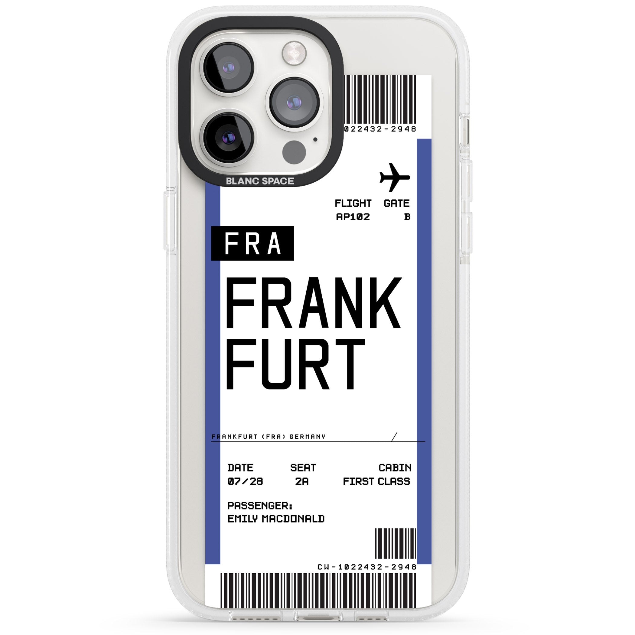 Personalised Frankfurt Boarding Pass iPhone 15 Pro Max / 15 Pro / 14 Pro Max / 14 Pro / 13 Pro Clear Case Impact Air - Blanc Space
