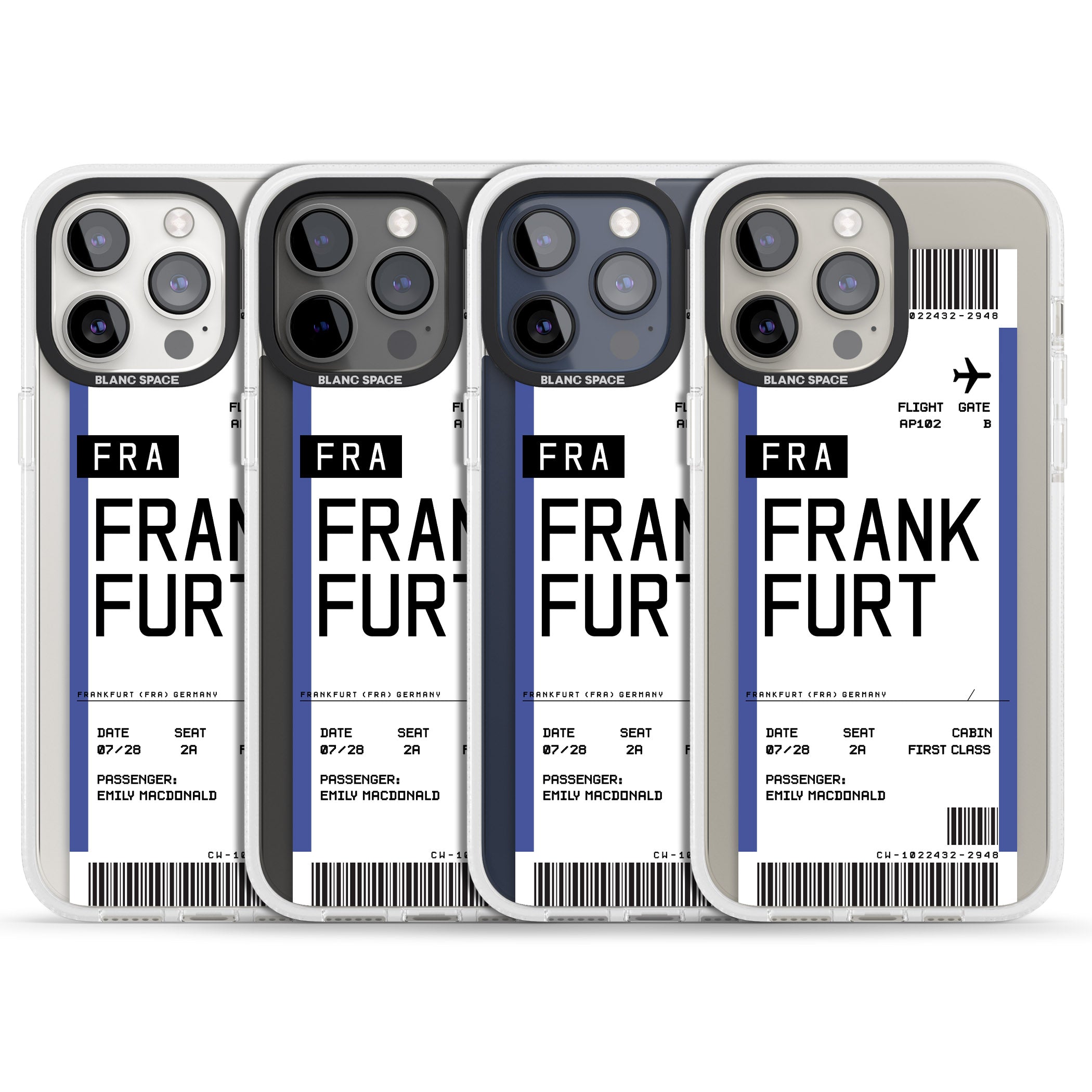 Personalised Frankfurt Boarding Pass iPhone 15 Pro Max / 15 Pro / 14 Pro Max / 14 Pro / 13 Pro Clear Case Impact Air - Blanc Space