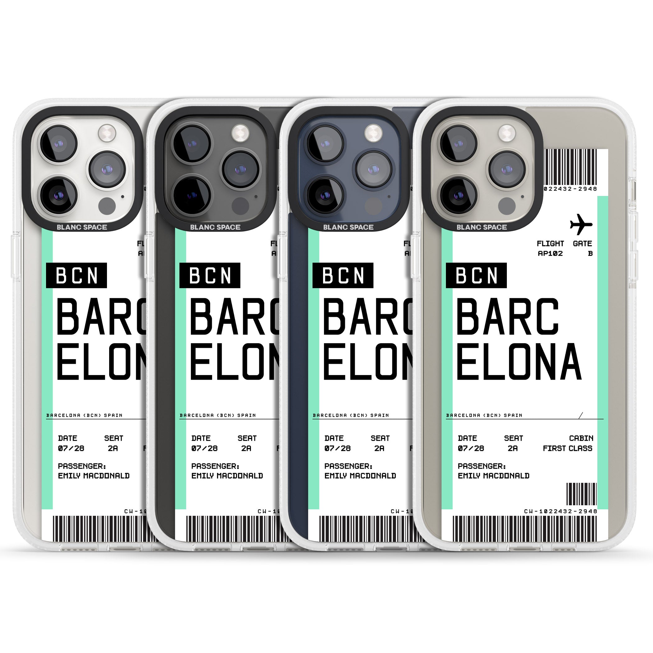 Personalised Barcelona Boarding Pass iPhone 15 Pro Max / 15 Pro / 14 Pro Max / 14 Pro / 13 Pro Clear Case Impact Air - Blanc Space