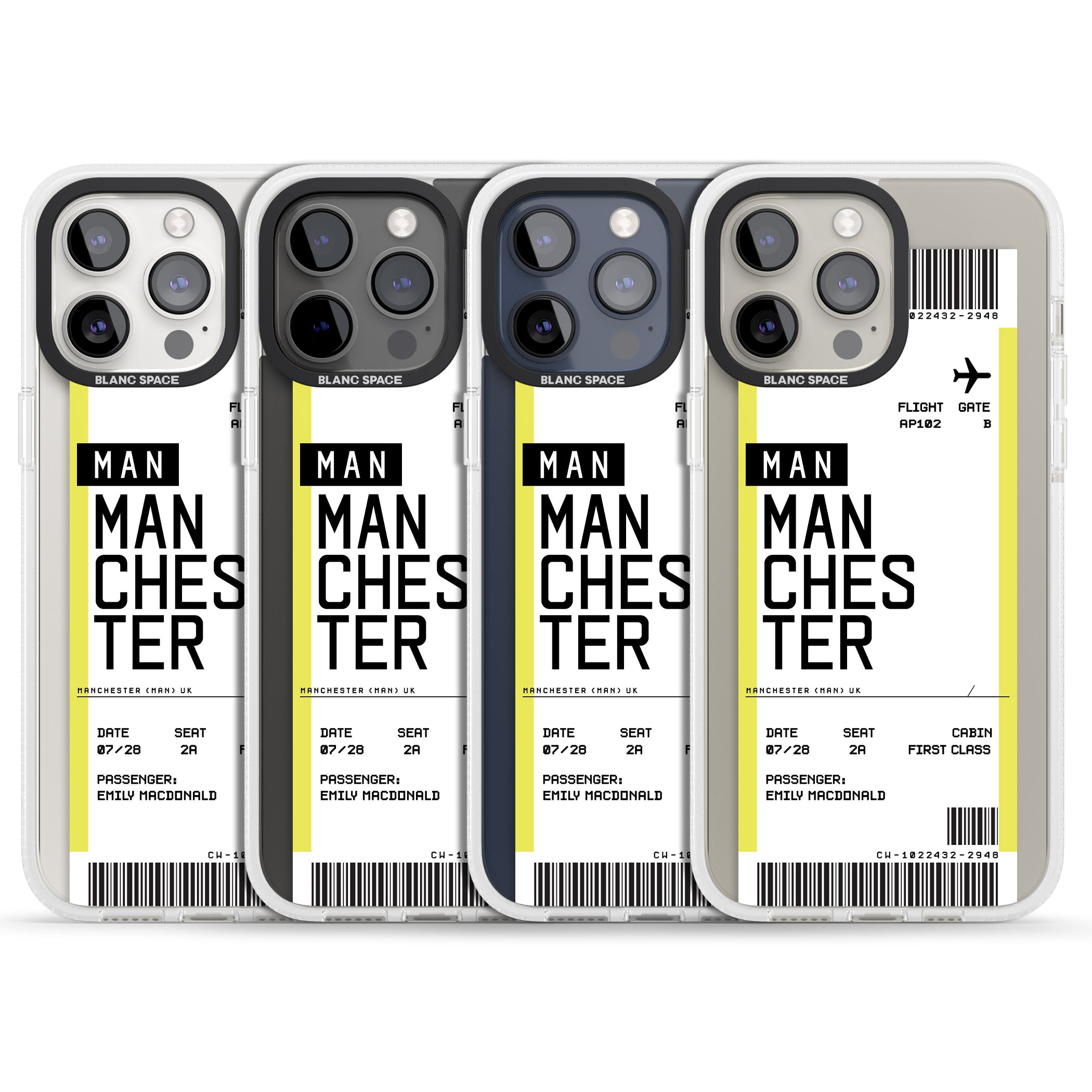 Personalised Manchester Boarding Pass iPhone 15 Pro Max / 15 Pro / 14 Pro Max / 14 Pro / 13 Pro Clear Case Impact Air - Blanc Space