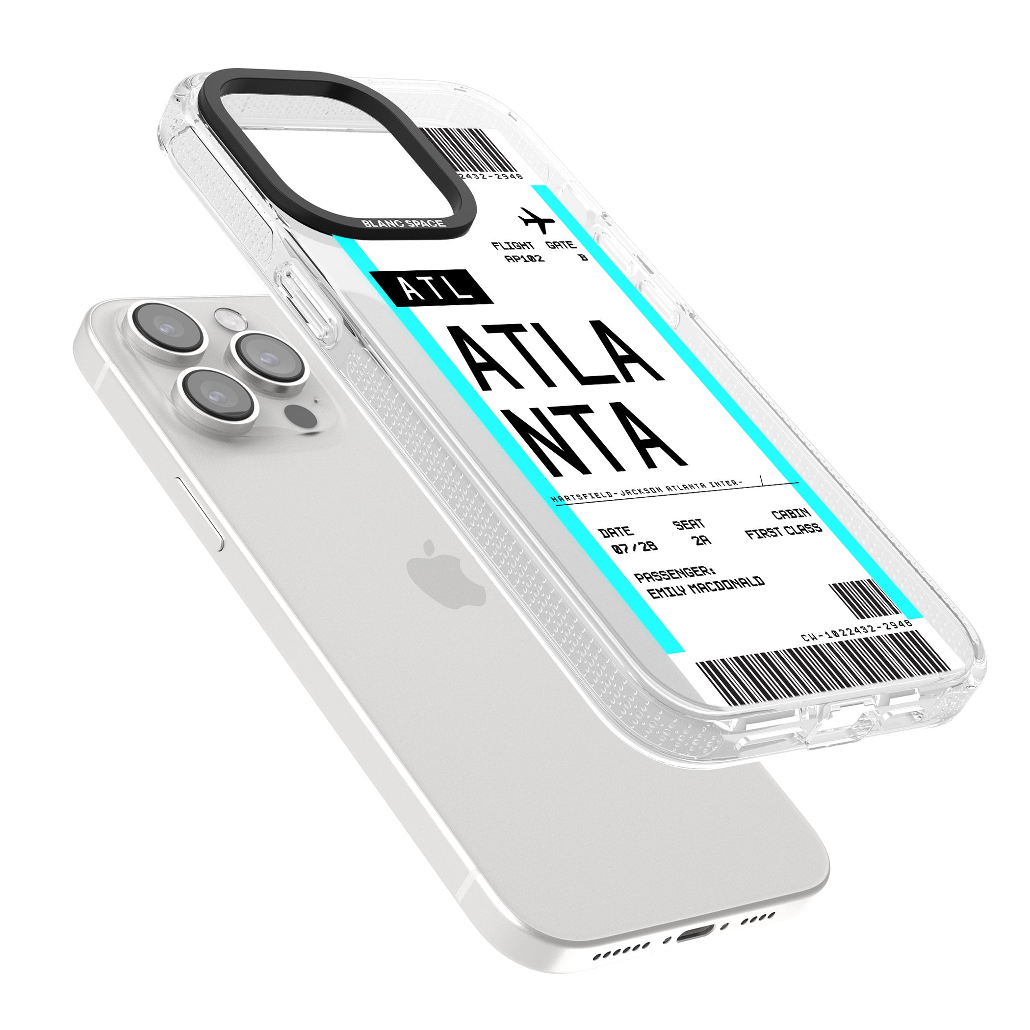 Personalised Atlanta Boarding Pass iPhone 15 Pro Max / 15 Pro / 14 Pro Max / 14 Pro / 13 Pro Clear Case Impact Air - Blanc Space