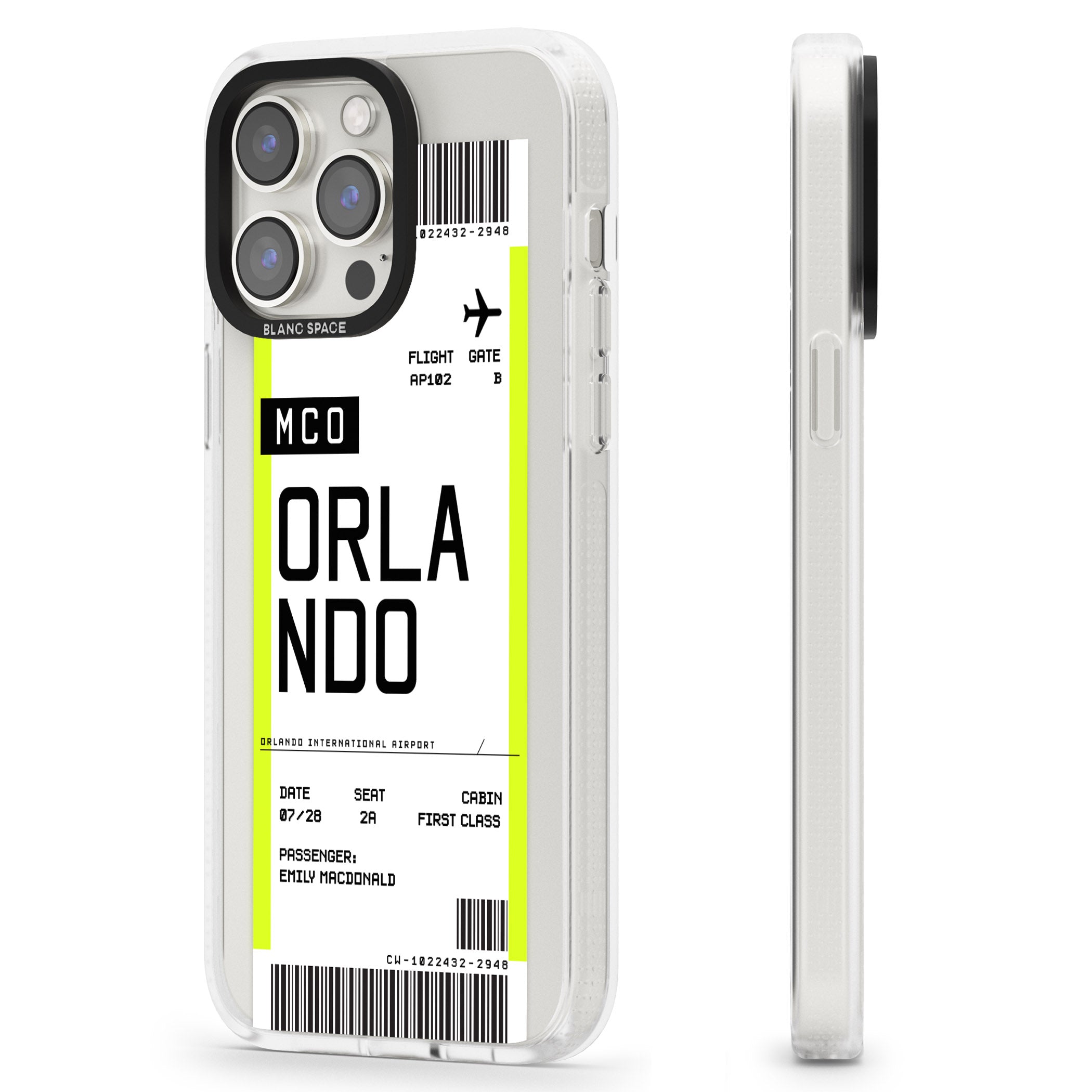 Personalised Orlando Boarding Pass iPhone 15 Pro Max / 15 Pro / 14 Pro Max / 14 Pro / 13 Pro Clear Case Impact Air - Blanc Space