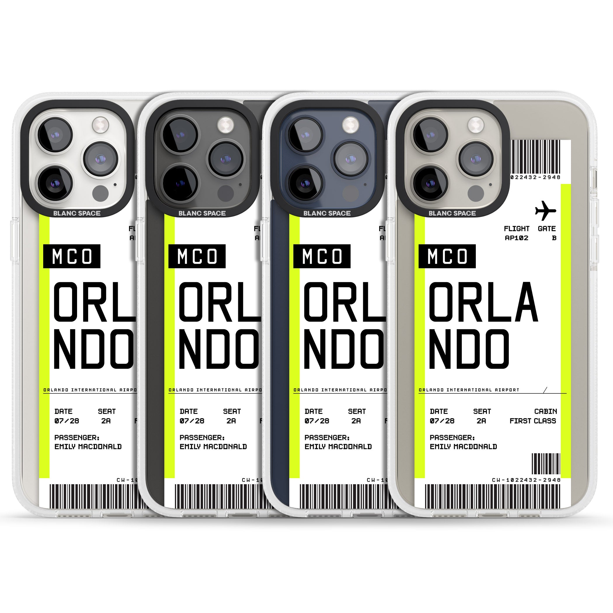 Personalised Orlando Boarding Pass iPhone 15 Pro Max / 15 Pro / 14 Pro Max / 14 Pro / 13 Pro Clear Case Impact Air - Blanc Space
