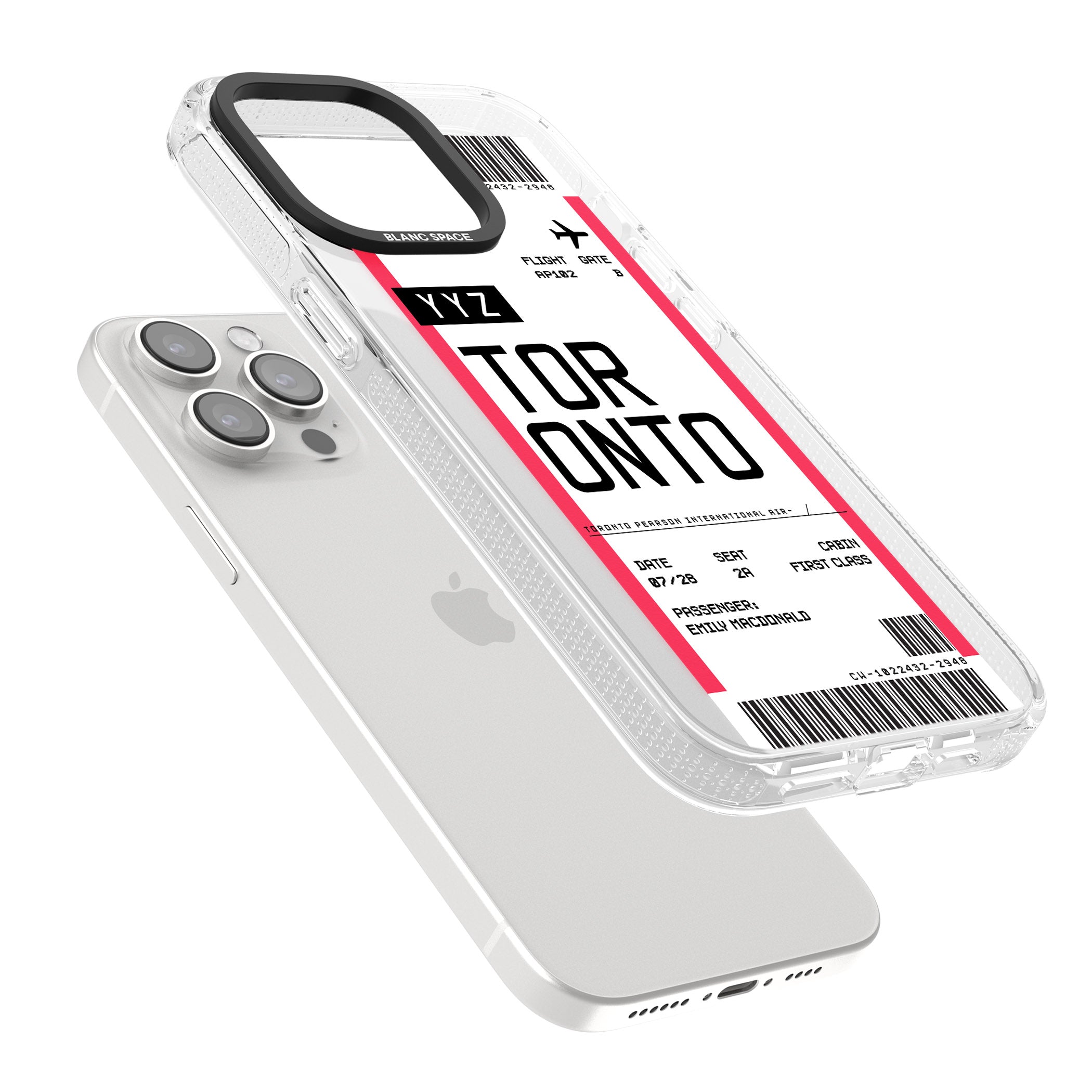 Personalised Toronto Boarding Pass iPhone 15 Pro Max / 15 Pro / 14 Pro Max / 14 Pro / 13 Pro Clear Case Impact Air - Blanc Space