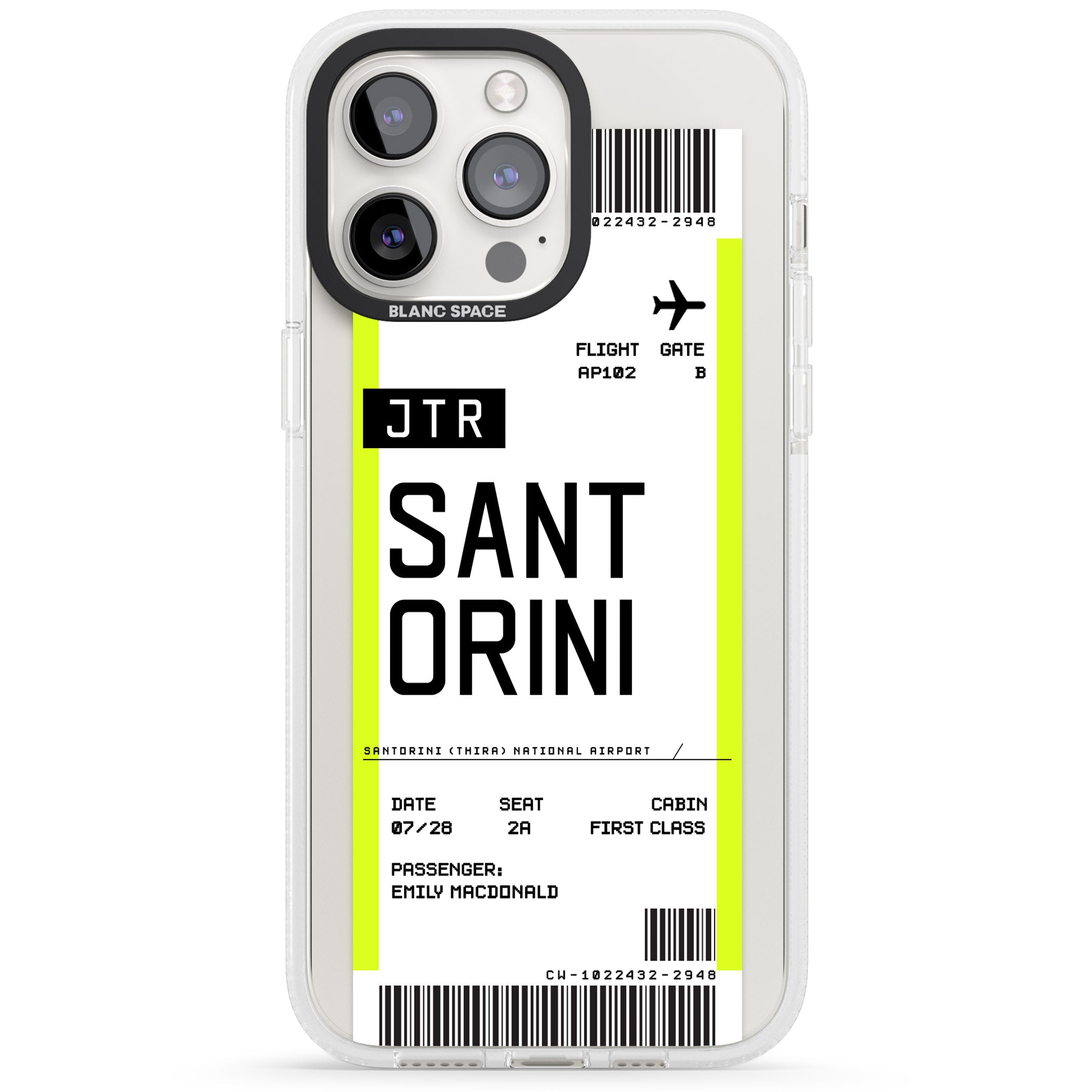 Personalised Santorini Boarding Pass iPhone 15 Pro Max / 15 Pro / 14 Pro Max / 14 Pro / 13 Pro Clear Case Impact Air - Blanc Space