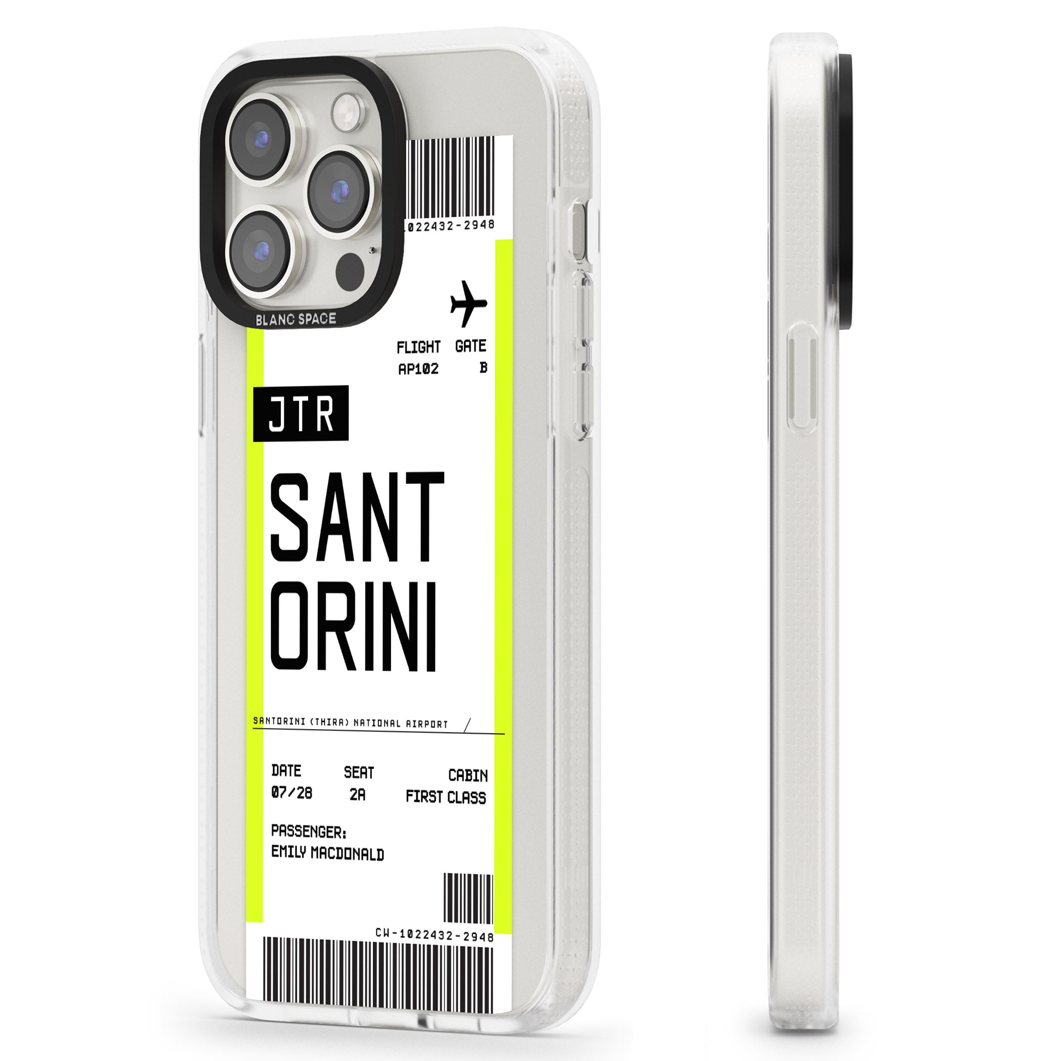 Personalised Santorini Boarding Pass iPhone 15 Pro Max / 15 Pro / 14 Pro Max / 14 Pro / 13 Pro Clear Case Impact Air - Blanc Space