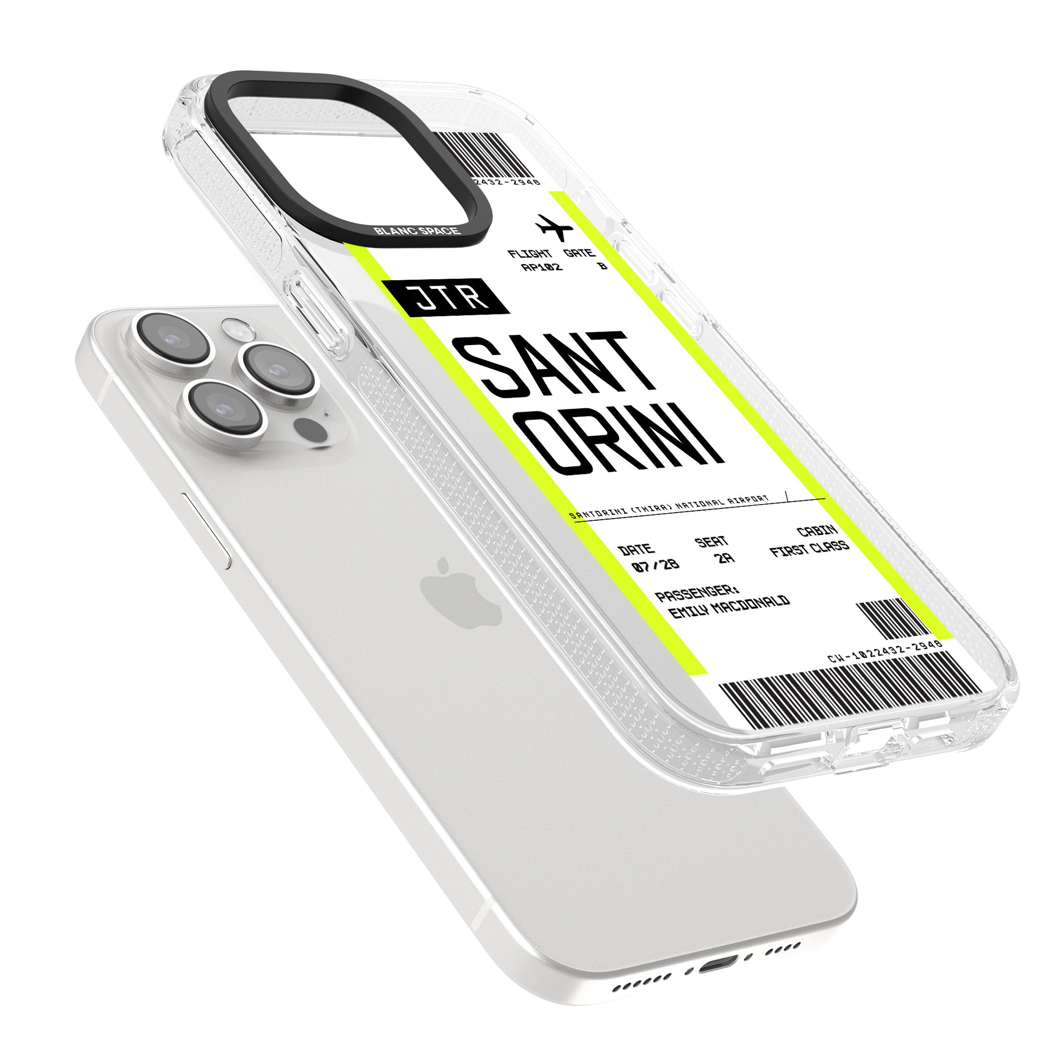 Personalised Santorini Boarding Pass iPhone 15 Pro Max / 15 Pro / 14 Pro Max / 14 Pro / 13 Pro Clear Case Impact Air - Blanc Space
