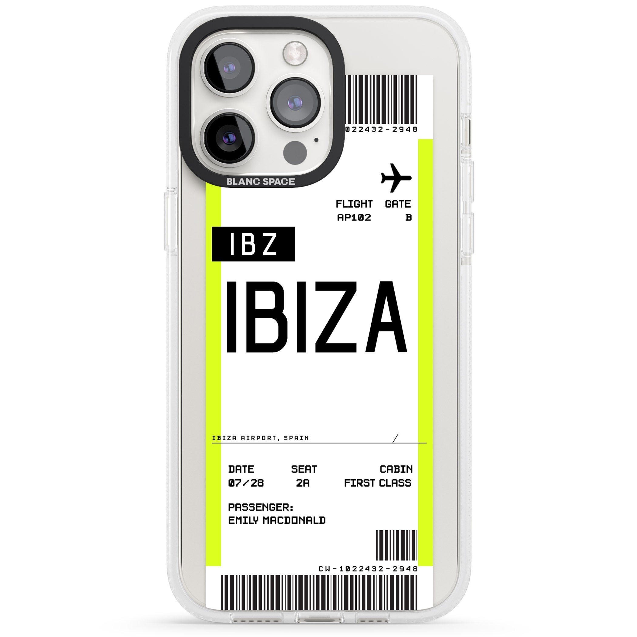 Personalised Ibiza Boarding Pass iPhone 15 Pro Max / 15 Pro / 14 Pro Max / 14 Pro / 13 Pro Clear Case Impact Air - Blanc Space