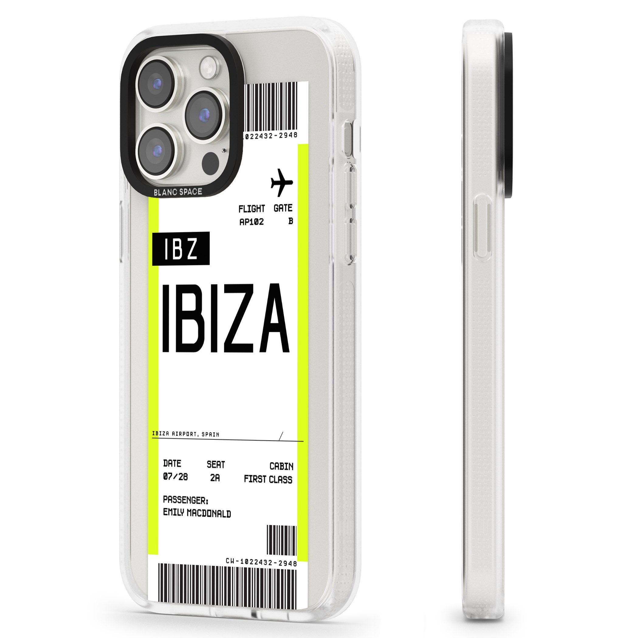 Personalised Ibiza Boarding Pass iPhone 15 Pro Max / 15 Pro / 14 Pro Max / 14 Pro / 13 Pro Clear Case Impact Air - Blanc Space