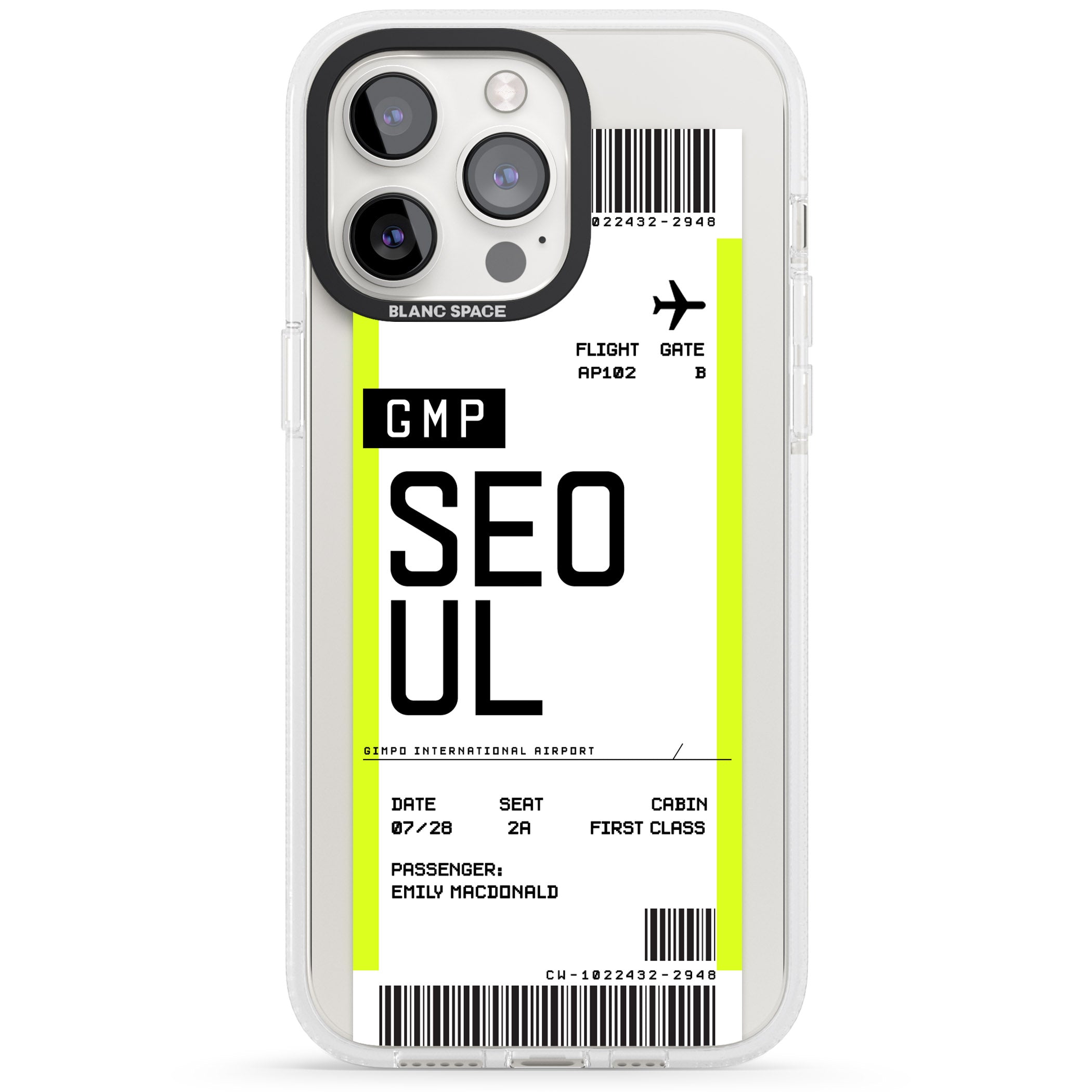 Personalised Seoul Boarding Pass iPhone 15 Pro Max / 15 Pro / 14 Pro Max / 14 Pro / 13 Pro Clear Case Impact Air - Blanc Space