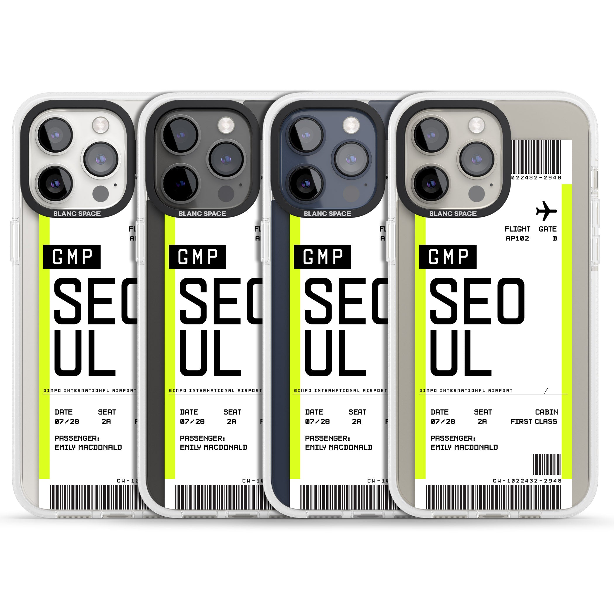 Personalised Seoul Boarding Pass iPhone 15 Pro Max / 15 Pro / 14 Pro Max / 14 Pro / 13 Pro Clear Case Impact Air - Blanc Space