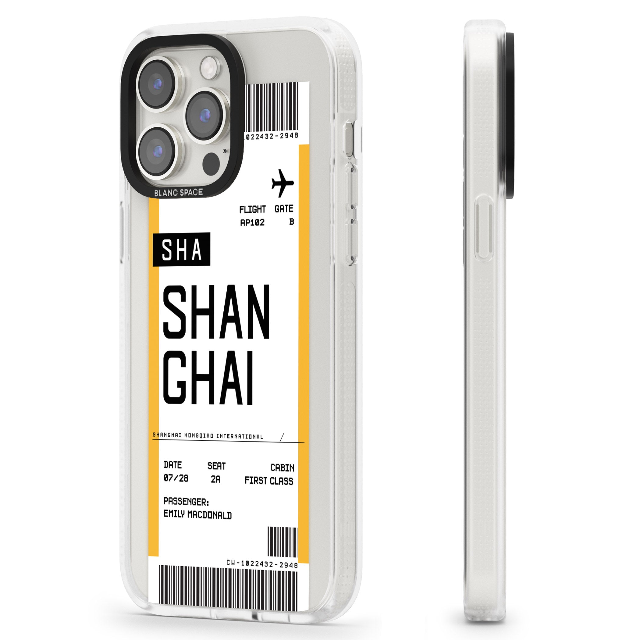 Personalised Shangai Boarding Pass iPhone 15 Pro Max / 15 Pro / 14 Pro Max / 14 Pro / 13 Pro Clear Case Impact Air - Blanc Space