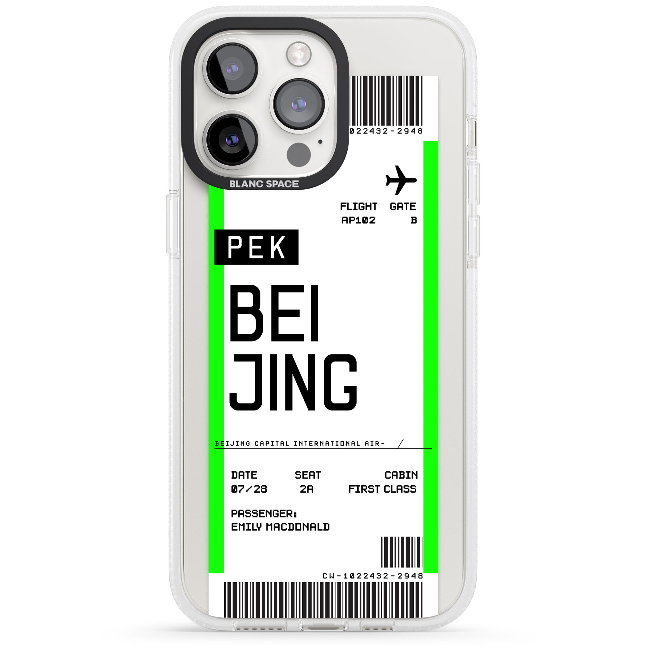 Personalised Beijing Boarding Pass iPhone 15 Pro Max / 15 Pro / 14 Pro Max / 14 Pro / 13 Pro Clear Case Impact Air - Blanc Space