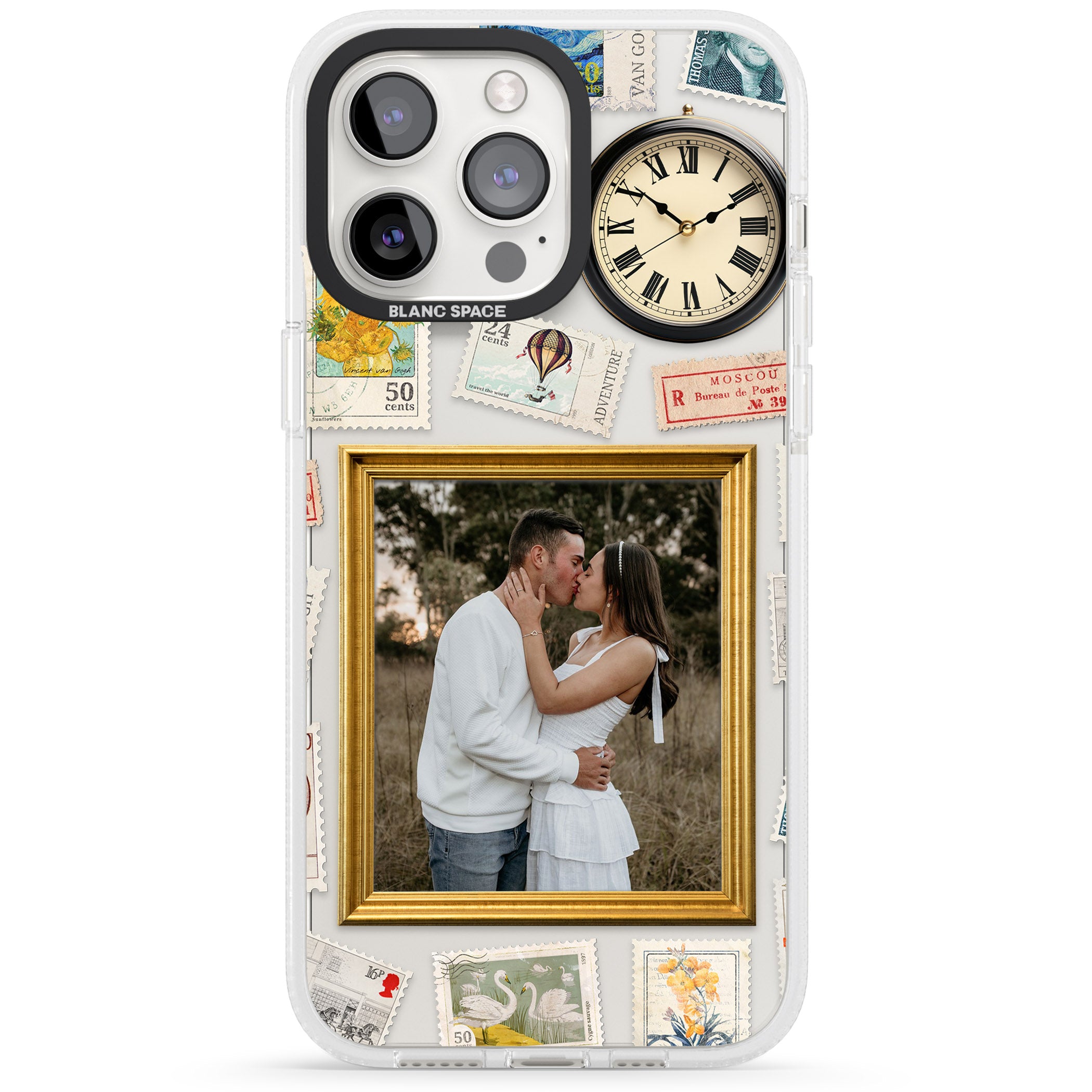 Personalised Vintage Photo Frame Collage iPhone 15 Pro Max / 15 Pro / 14 Pro Max / 14 Pro / 13 Pro Clear Case Impact Air - Blanc Space