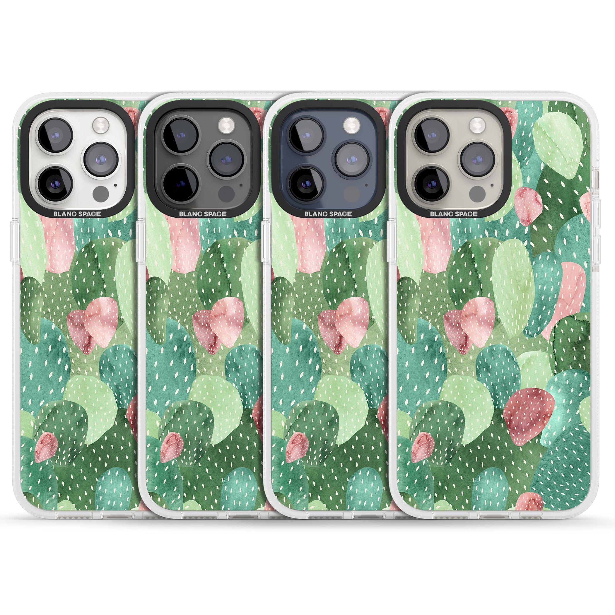 Colourful Cactus Mix Design iPhone 15 Pro Max / 15 Pro / 14 Pro Max / 14 Pro / 13 Pro Clear Case Impact Air - Blanc Space