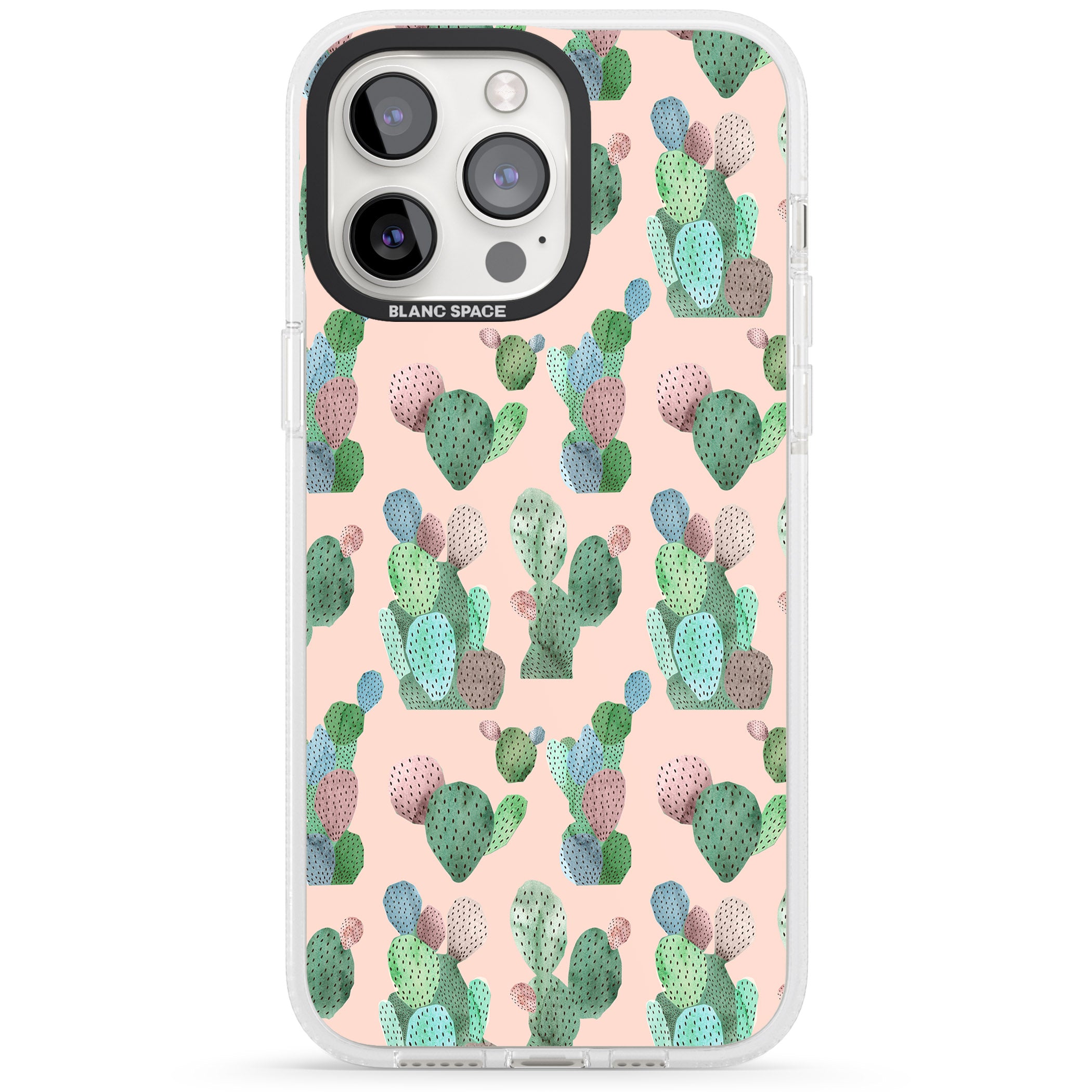 Pink Cactus Pattern Design iPhone 15 Pro Max / 15 Pro / 14 Pro Max / 14 Pro / 13 Pro Clear Case Impact Air - Blanc Space