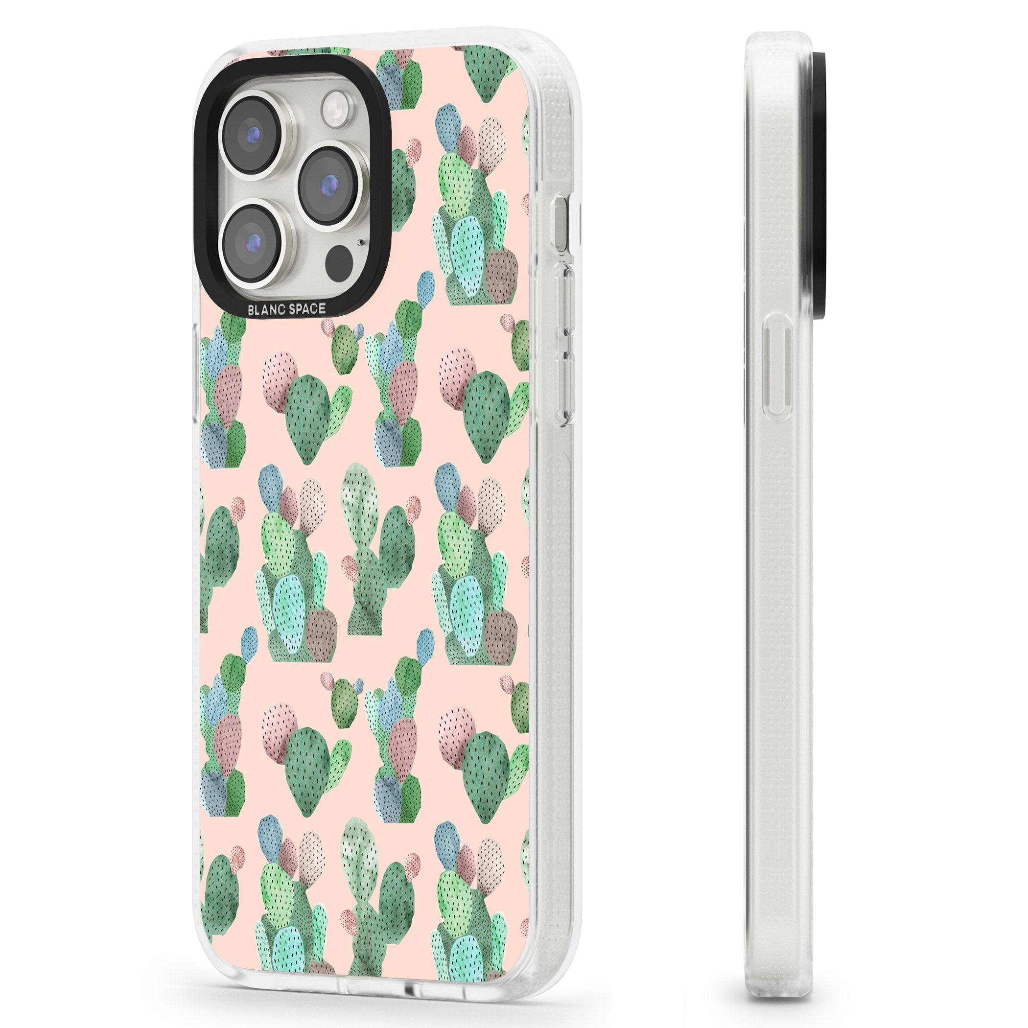 Pink Cactus Pattern Design iPhone 15 Pro Max / 15 Pro / 14 Pro Max / 14 Pro / 13 Pro Clear Case Impact Air - Blanc Space