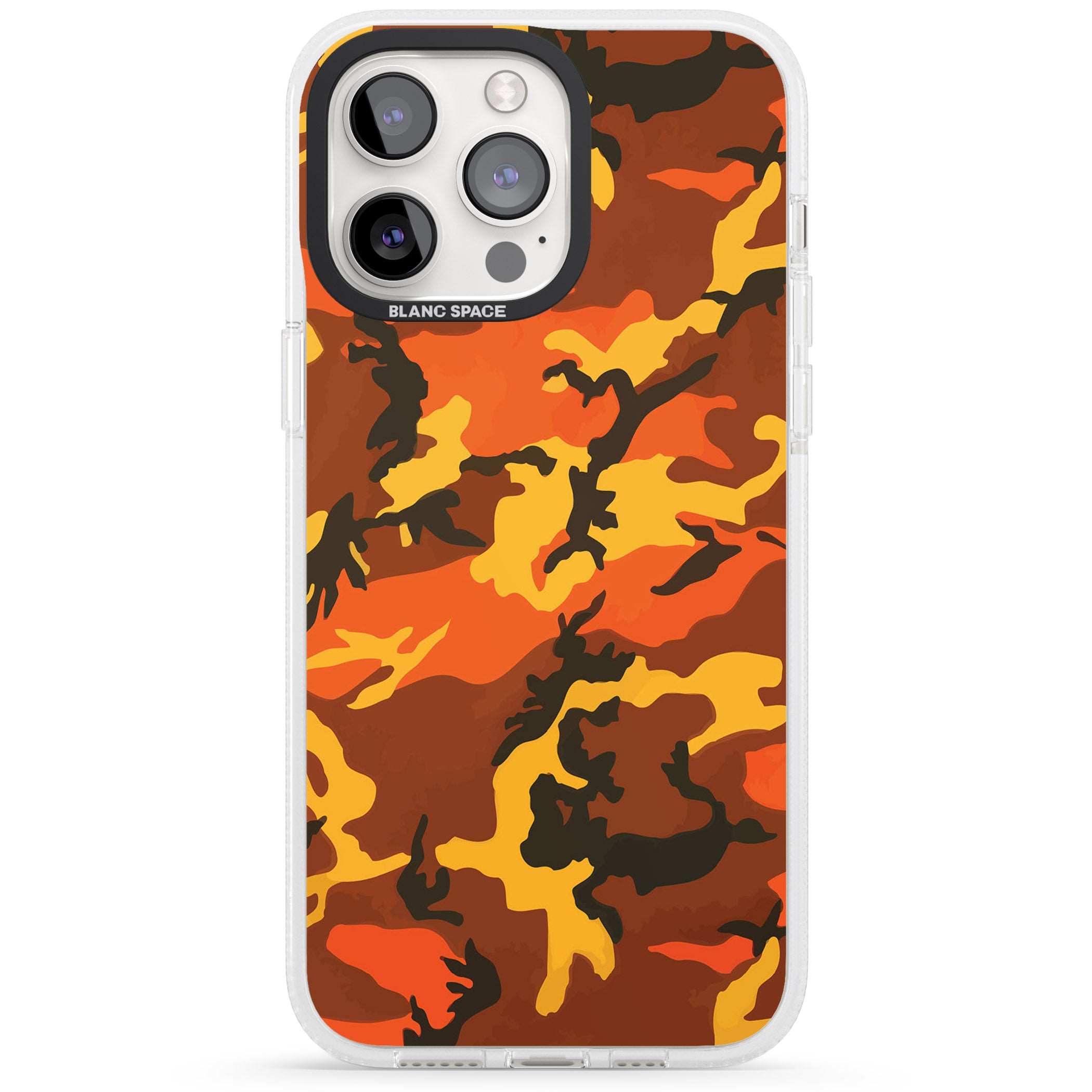 Orange Camo iPhone 15 Pro Max / 15 Pro / 14 Pro Max / 14 Pro / 13 Pro Clear Case Impact Air - Blanc Space
