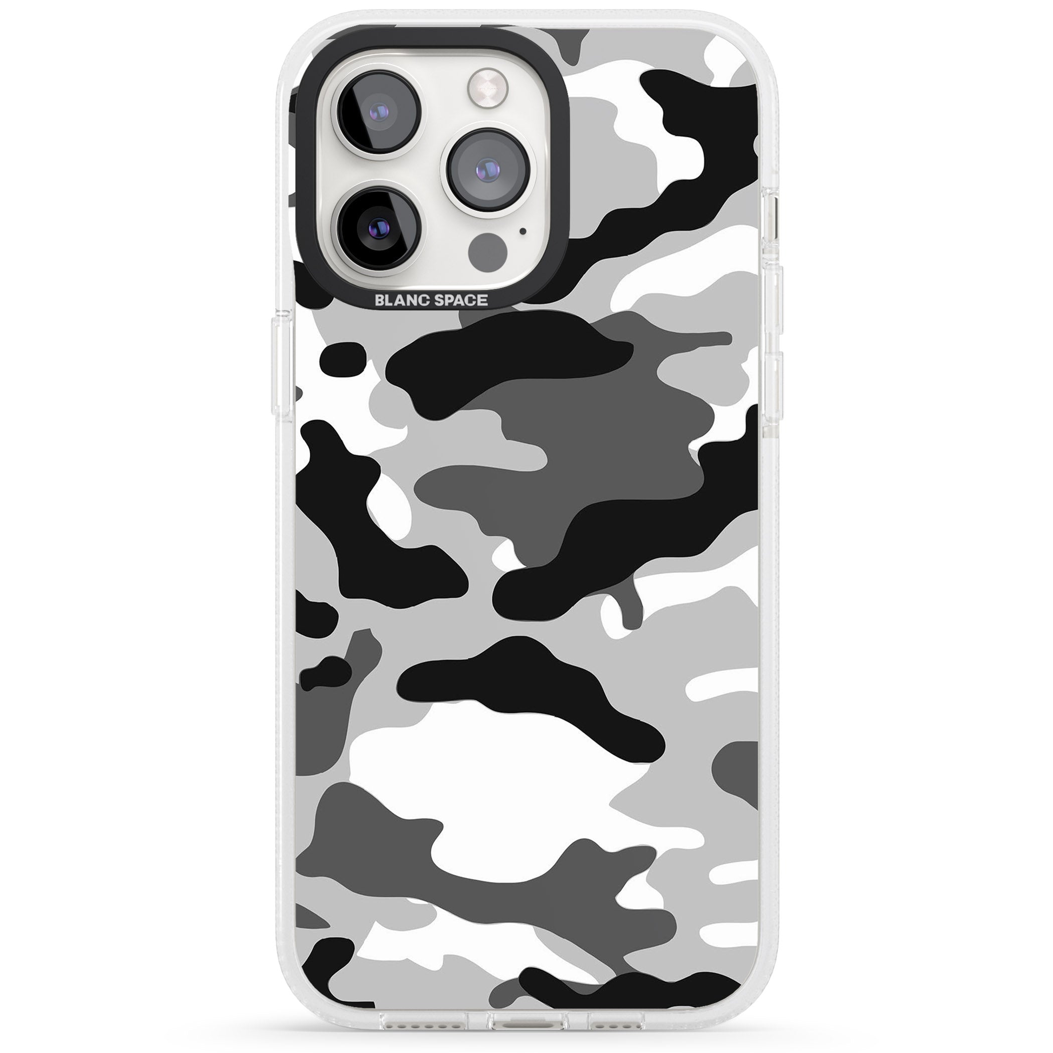 Grey Black Urban Camo iPhone 15 Pro Max / 15 Pro / 14 Pro Max / 14 Pro / 13 Pro Clear Case Impact Air - Blanc Space