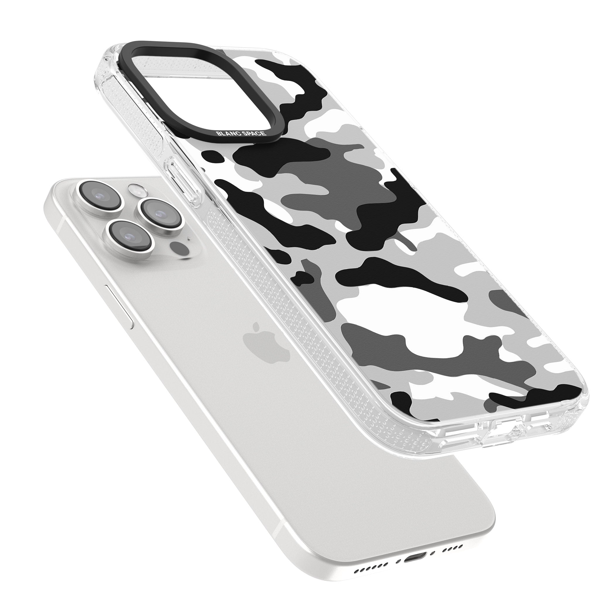 Grey Black Urban Camo iPhone 15 Pro Max / 15 Pro / 14 Pro Max / 14 Pro / 13 Pro Clear Case Impact Air - Blanc Space