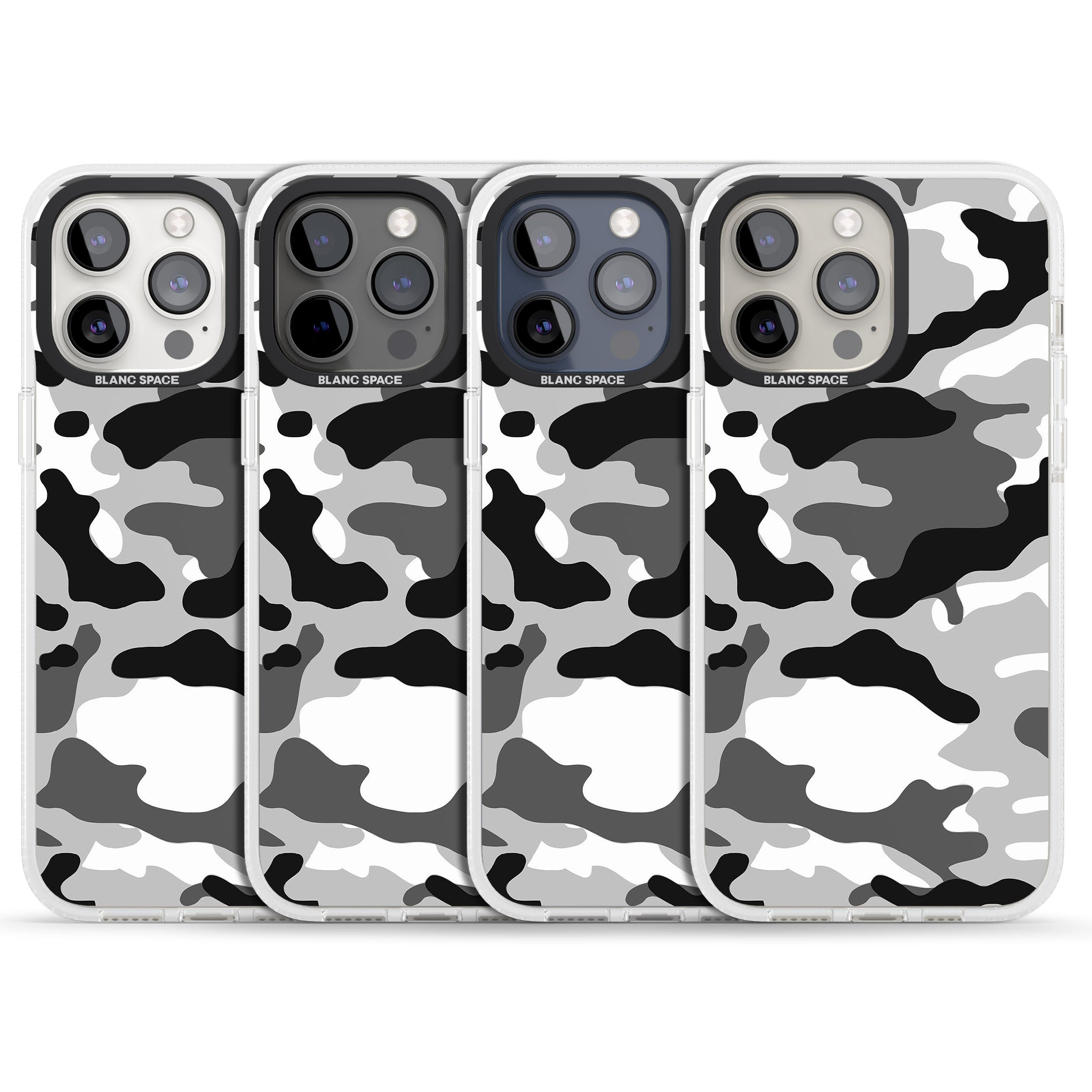 Grey Black Urban Camo iPhone 15 Pro Max / 15 Pro / 14 Pro Max / 14 Pro / 13 Pro Clear Case Impact Air - Blanc Space