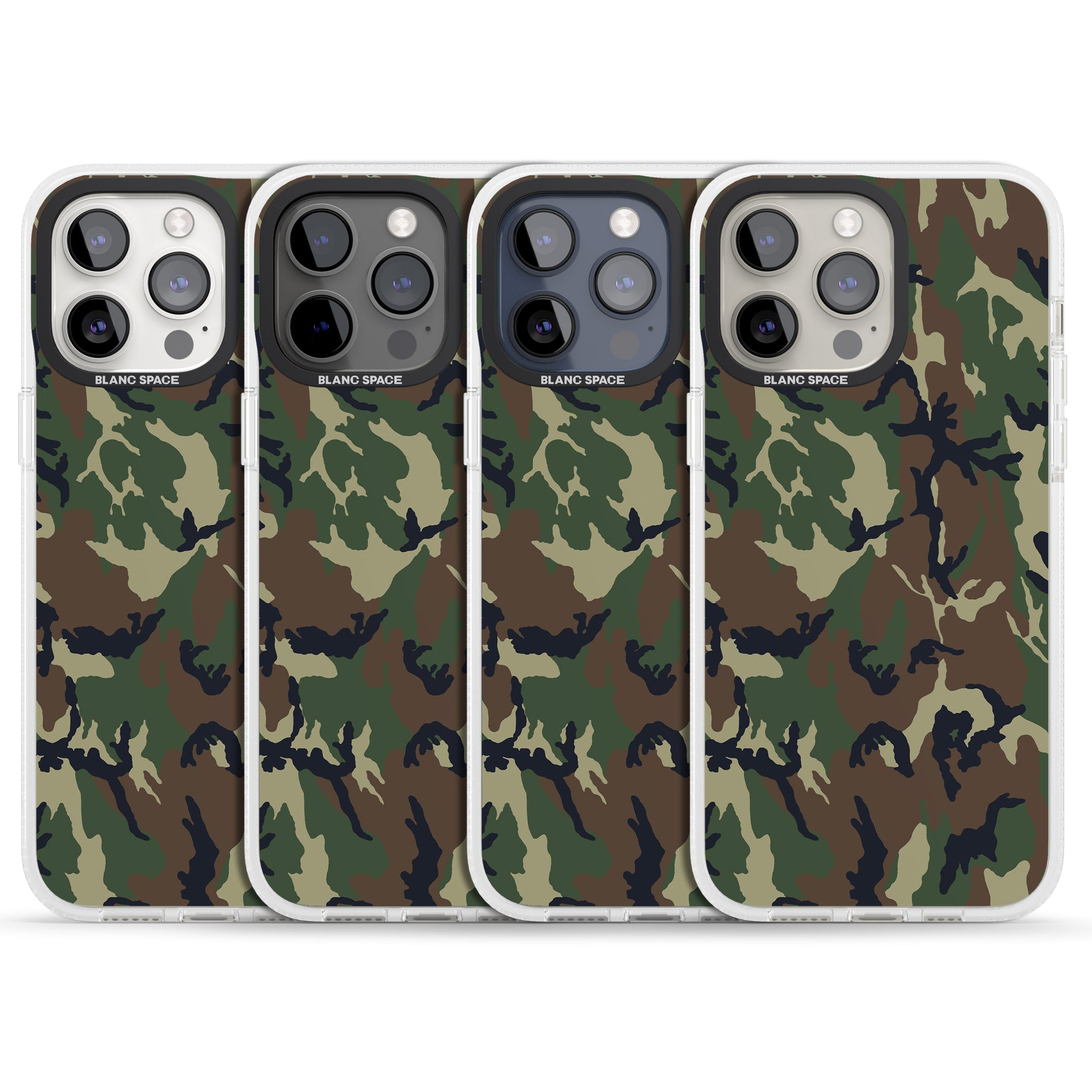 Forest Green Camo iPhone 15 Pro Max / 15 Pro / 14 Pro Max / 14 Pro / 13 Pro Clear Case Impact Air - Blanc Space