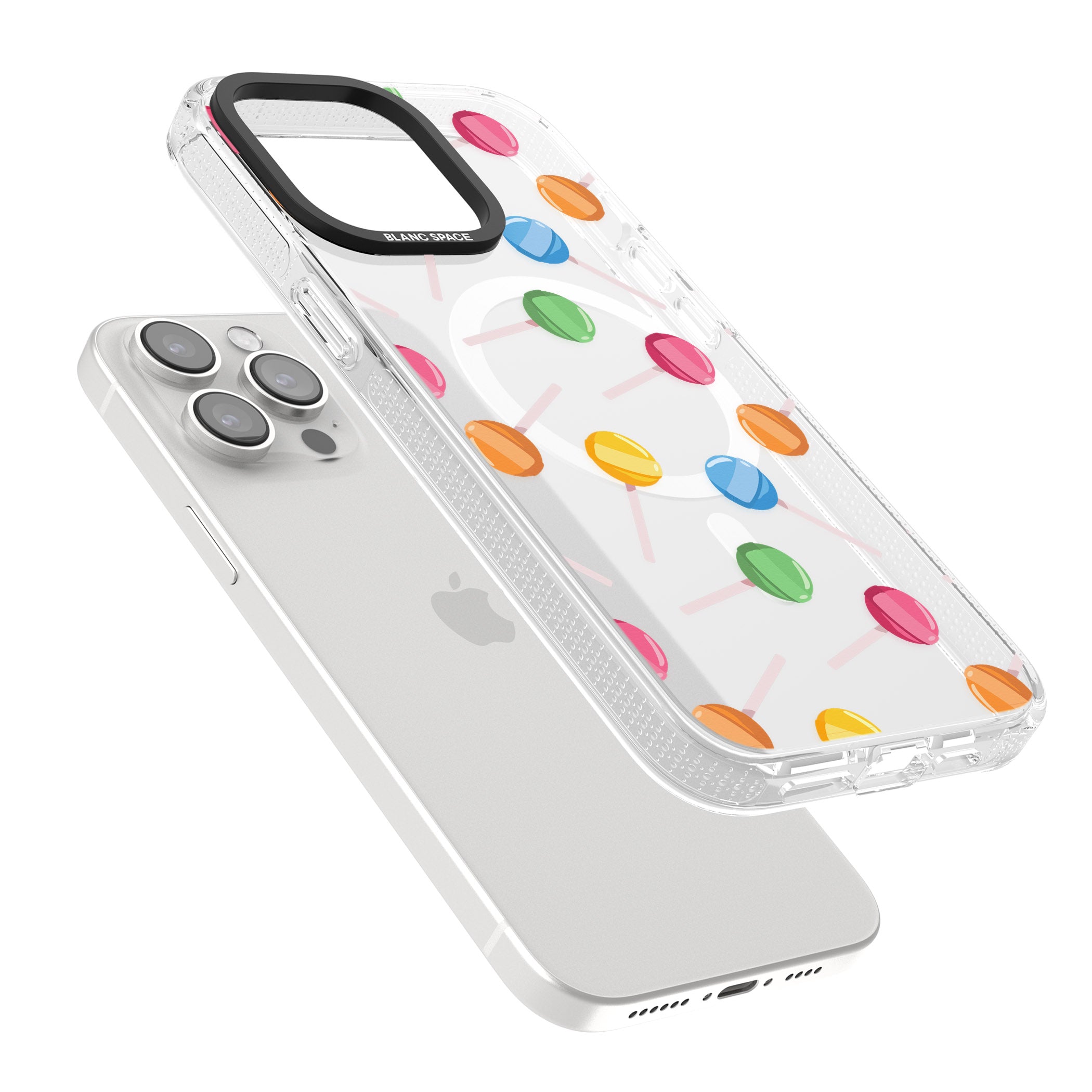 Lollipop Pattern iPhone 15 Pro Max / 15 Pro / 14 Pro Max / 14 Pro / 13 Pro Clear Case Impact Air - Blanc Space