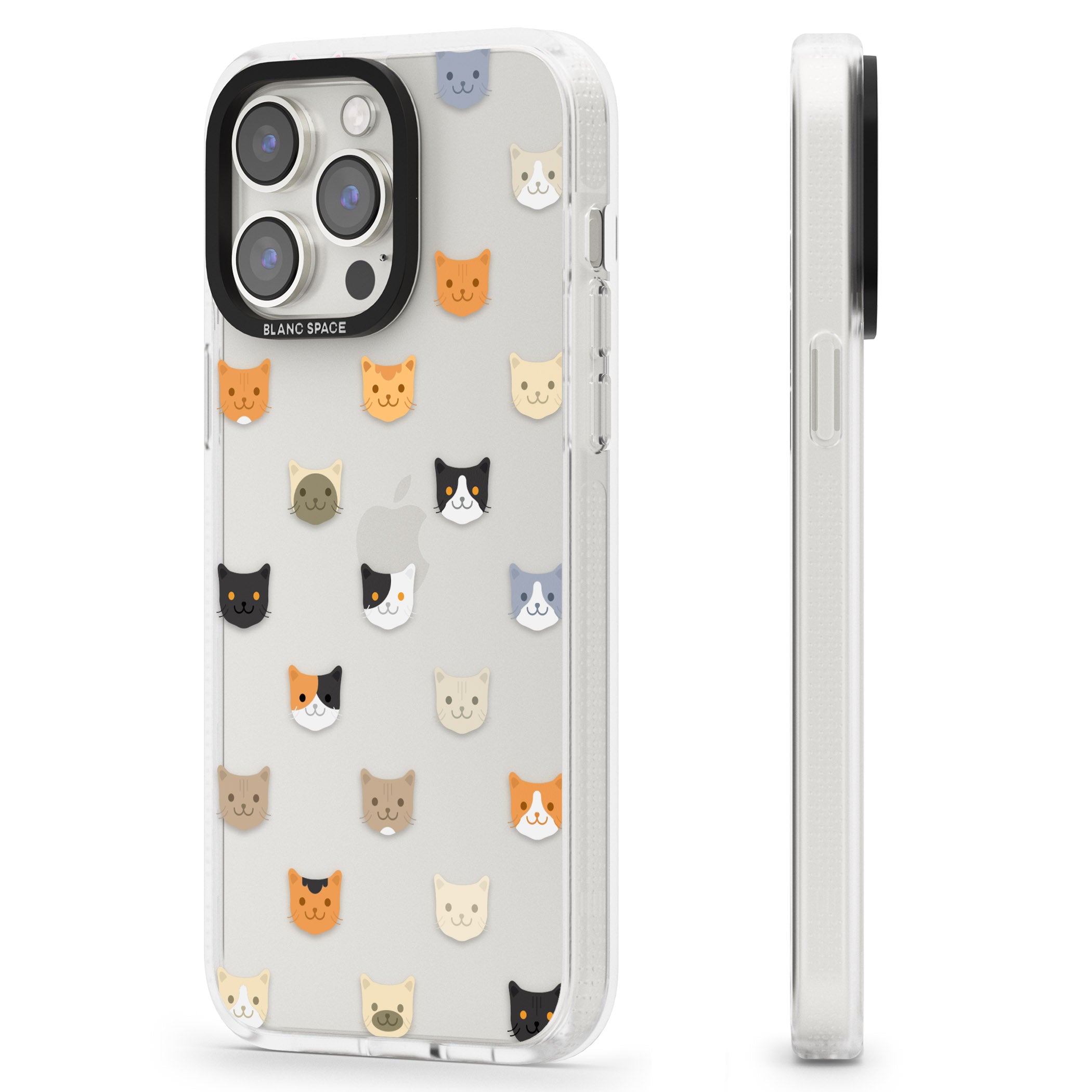 Cute Cat Face Transparent iPhone 15 Pro Max / 15 Pro / 14 Pro Max / 14 Pro / 13 Pro Clear Case Impact Air - Blanc Space