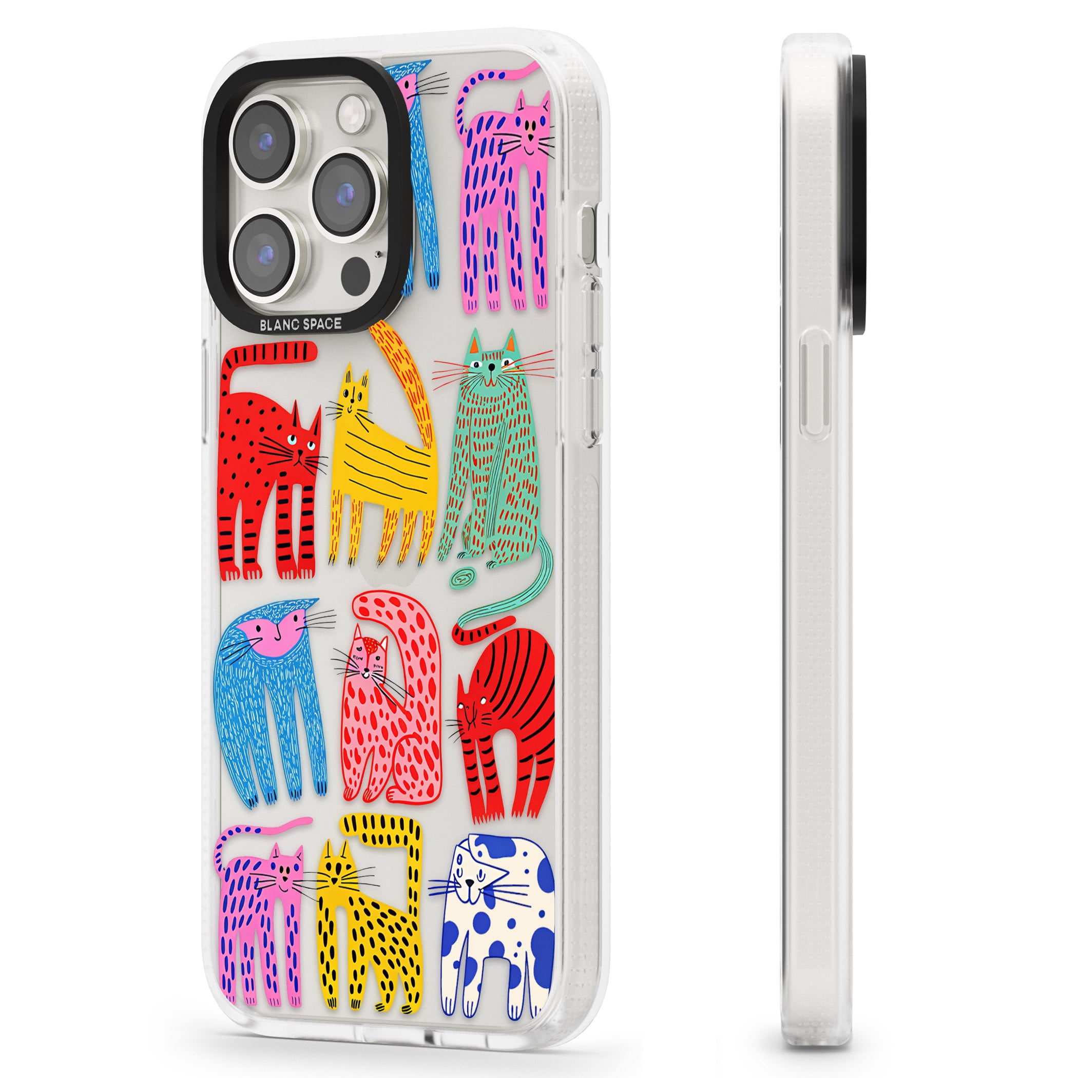 Abstract Colourful Cats iPhone 15 Pro Max / 15 Pro / 14 Pro Max / 14 Pro / 13 Pro Clear Case Impact Air - Blanc Space