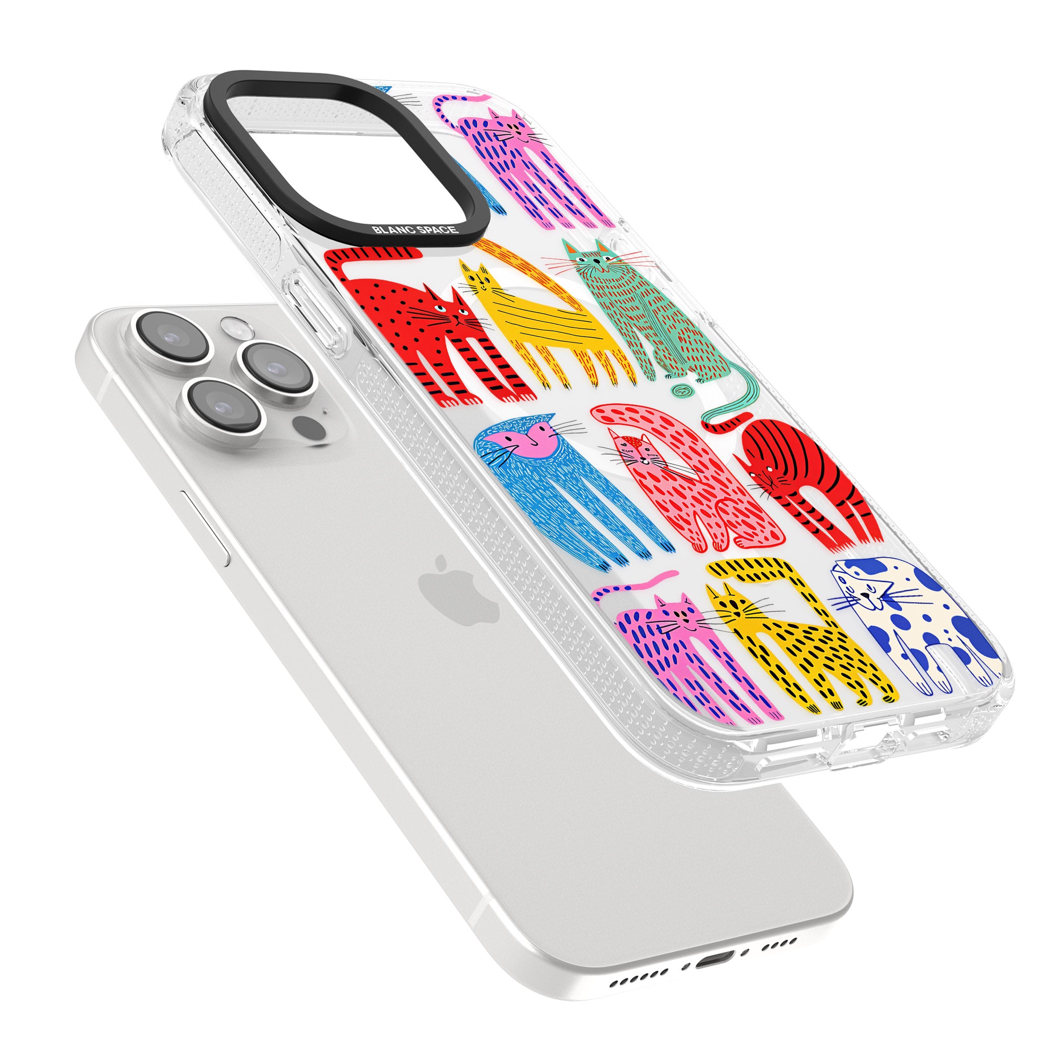 Abstract Colourful Cats iPhone 15 Pro Max / 15 Pro / 14 Pro Max / 14 Pro / 13 Pro Clear Case Impact Air - Blanc Space
