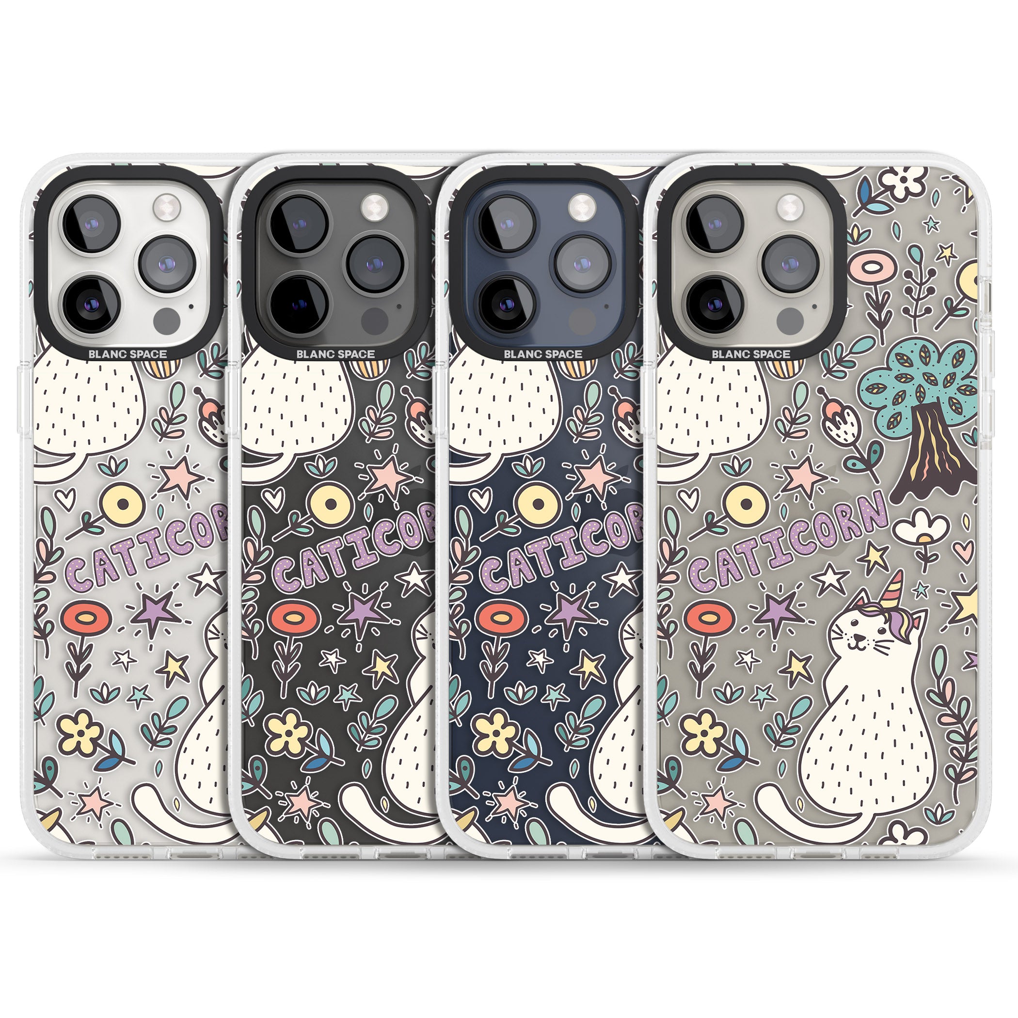 Caticorn pattern iPhone 15 Pro Max / 15 Pro / 14 Pro Max / 14 Pro / 13 Pro Clear Case Impact Air - Blanc Space