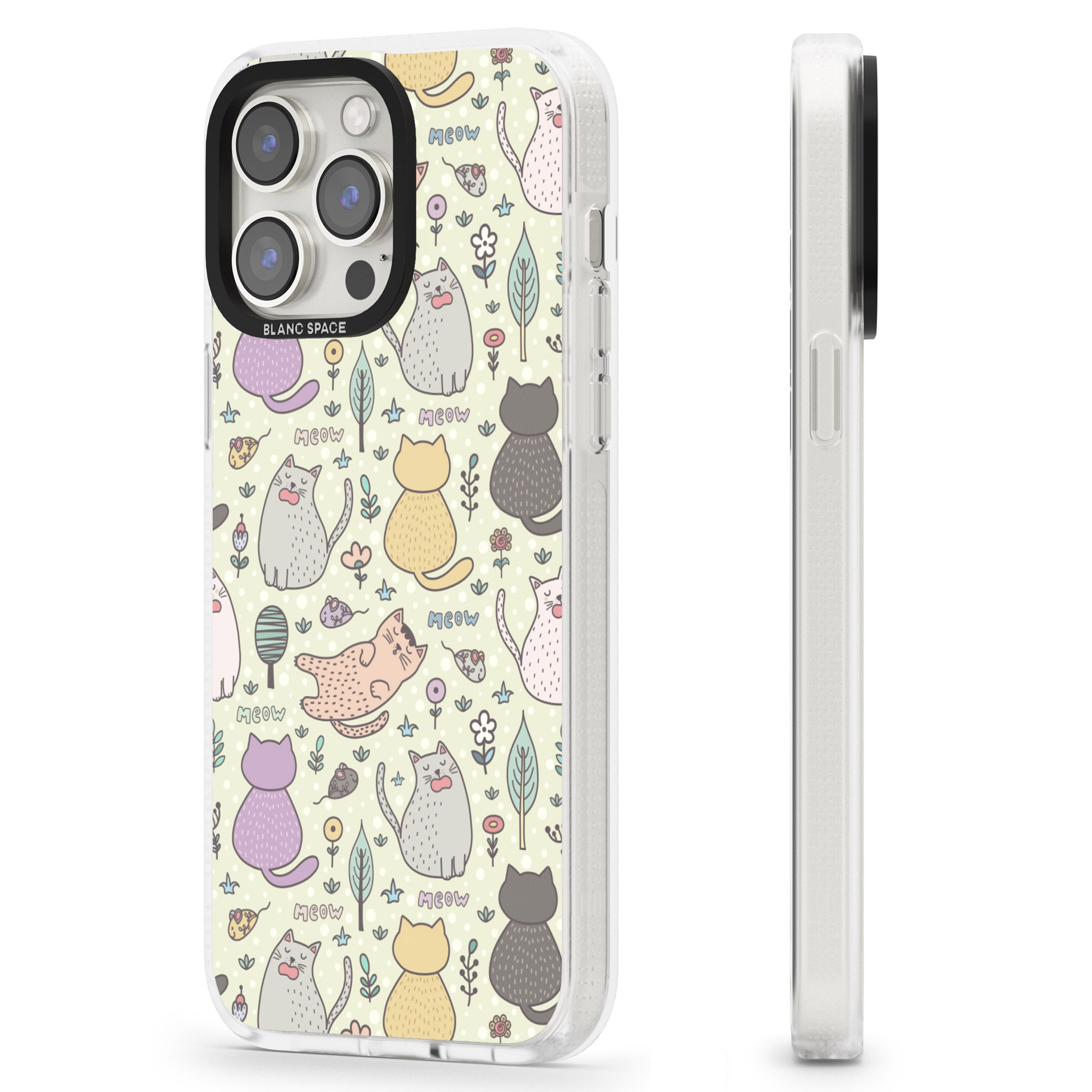 Cat Pattern Cream iPhone 15 Pro Max / 15 Pro / 14 Pro Max / 14 Pro / 13 Pro Clear Case Impact Air - Blanc Space