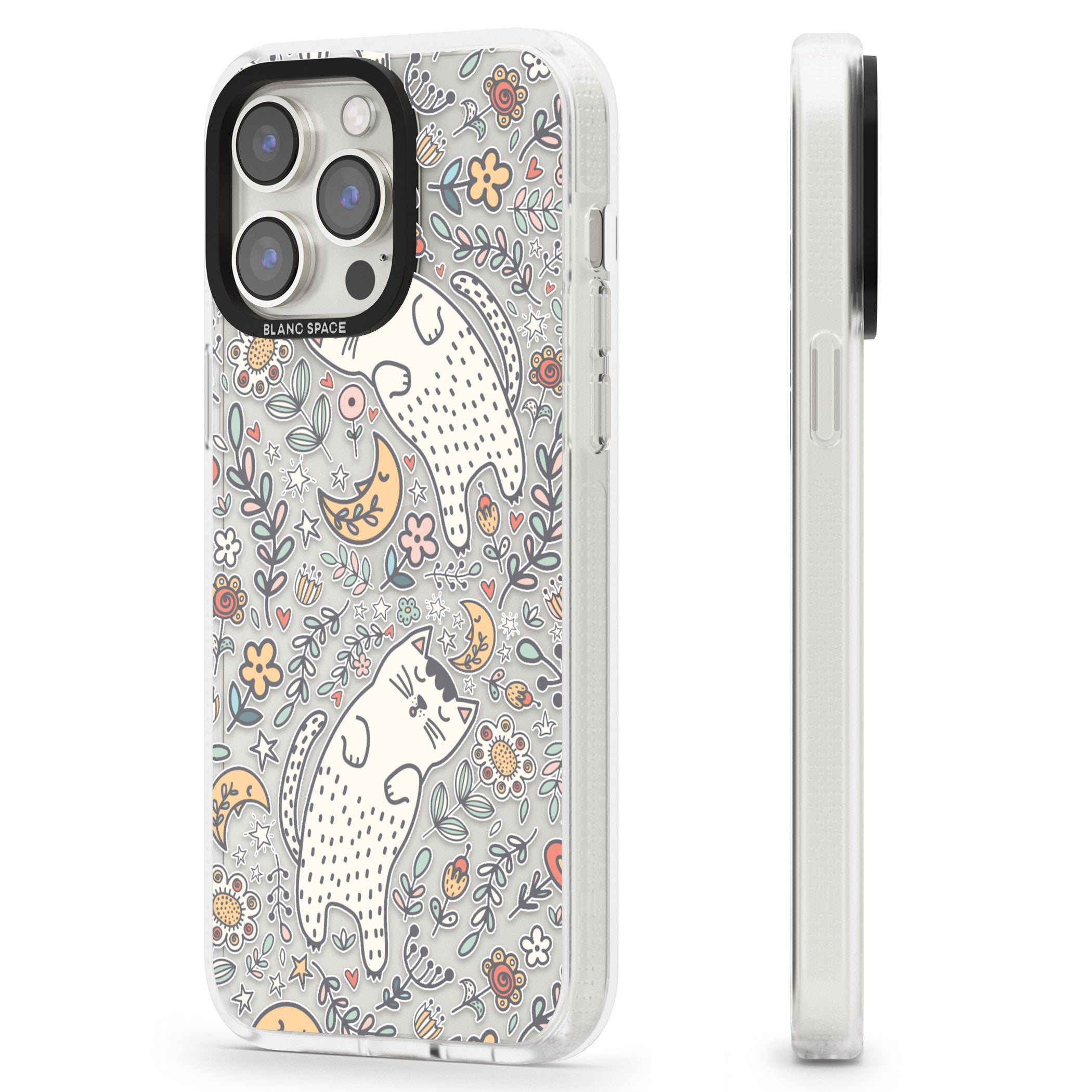 Sleeping Cat Pattern iPhone 15 Pro Max / 15 Pro / 14 Pro Max / 14 Pro / 13 Pro Clear Case Impact Air - Blanc Space