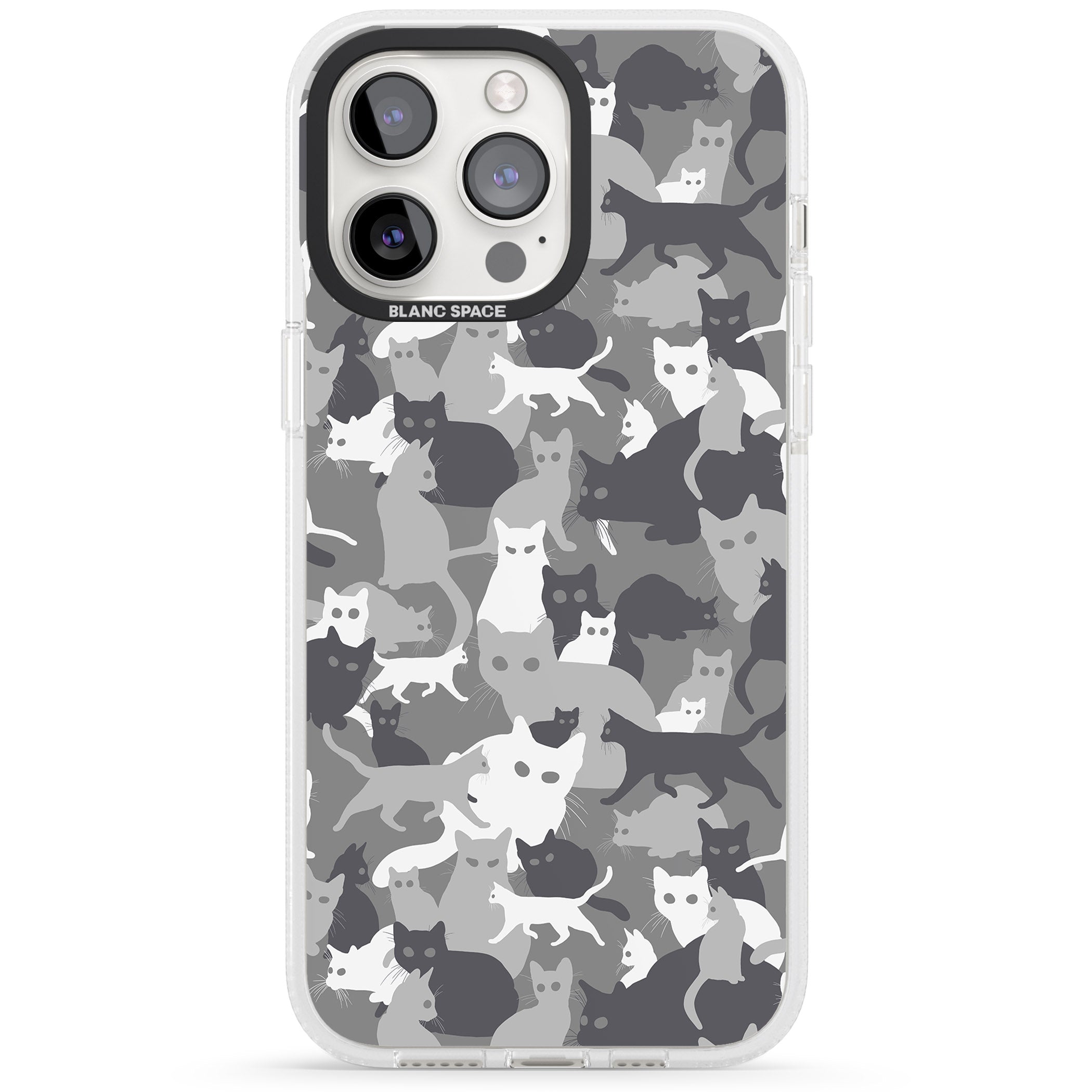 Dark Grey Cat Camouflage Pattern iPhone 15 Pro Max / 15 Pro / 14 Pro Max / 14 Pro / 13 Pro Clear Case Impact Air - Blanc Space