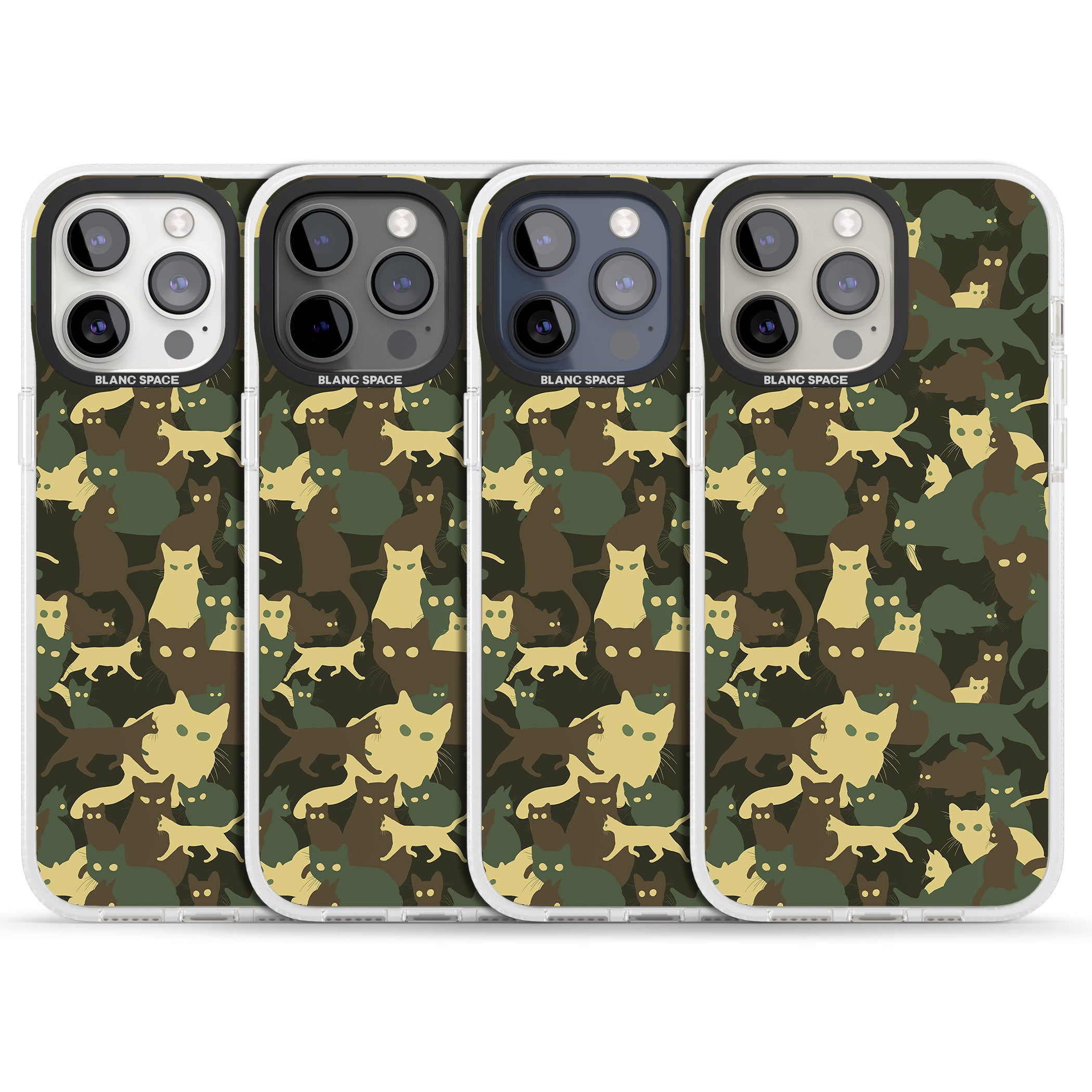 Forest Green Cat Camouflage Pattern iPhone 15 Pro Max / 15 Pro / 14 Pro Max / 14 Pro / 13 Pro Clear Case Impact Air - Blanc Space
