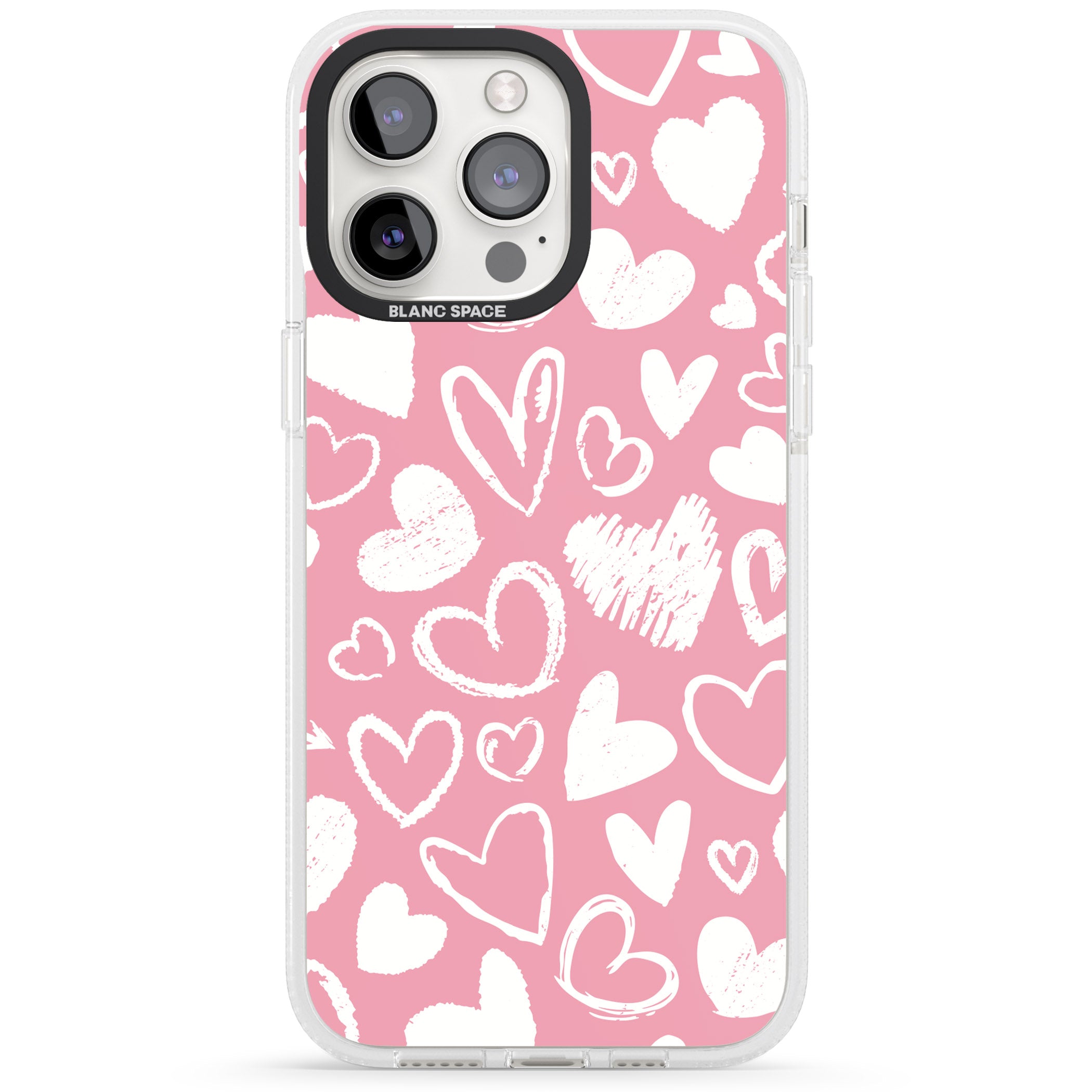 Chalk Hearts iPhone 15 Pro Max / 15 Pro / 14 Pro Max / 14 Pro / 13 Pro Clear Case Impact Air - Blanc Space