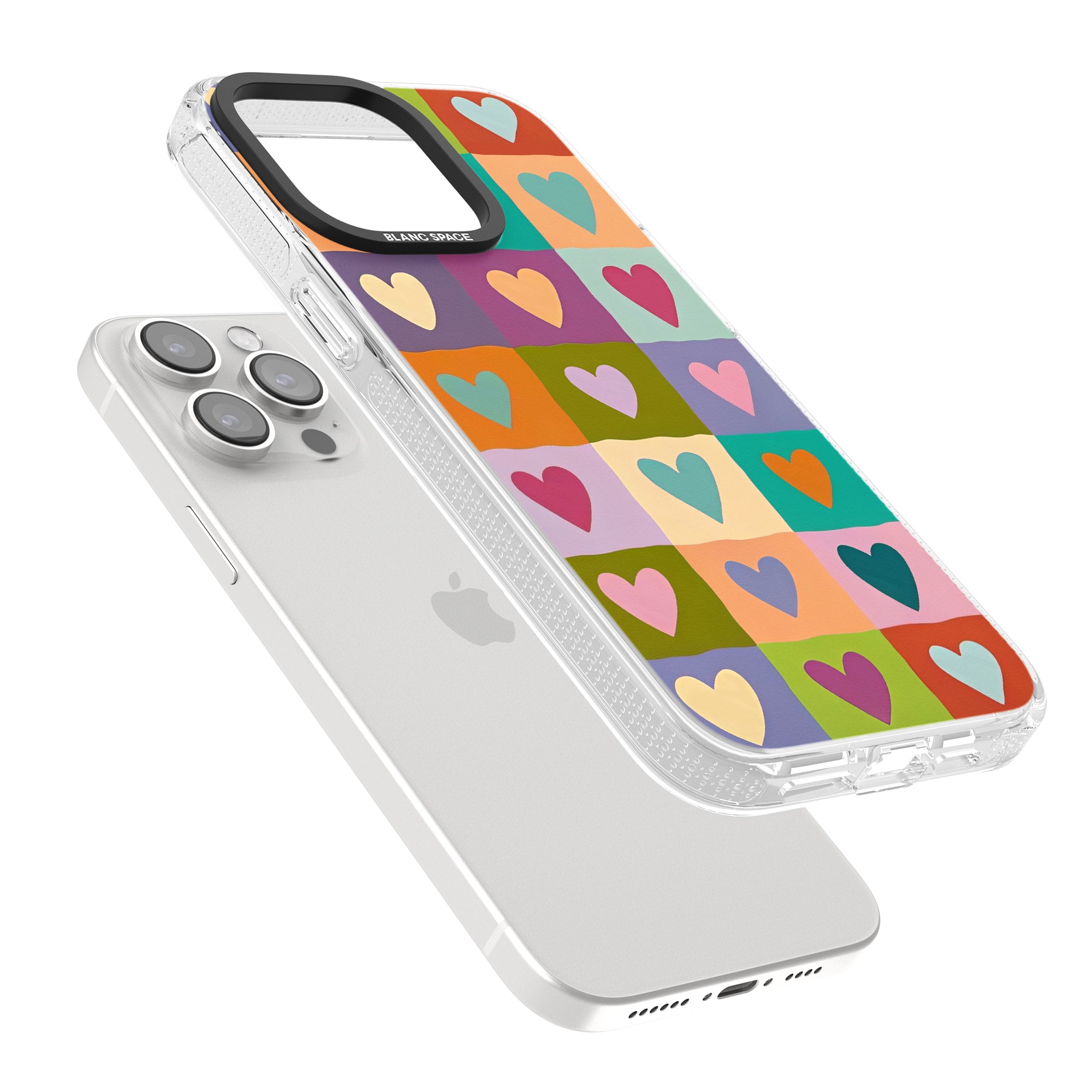 Multicolour Checked Hearts iPhone 15 Pro Max / 15 Pro / 14 Pro Max / 14 Pro / 13 Pro Clear Case Impact Air - Blanc Space