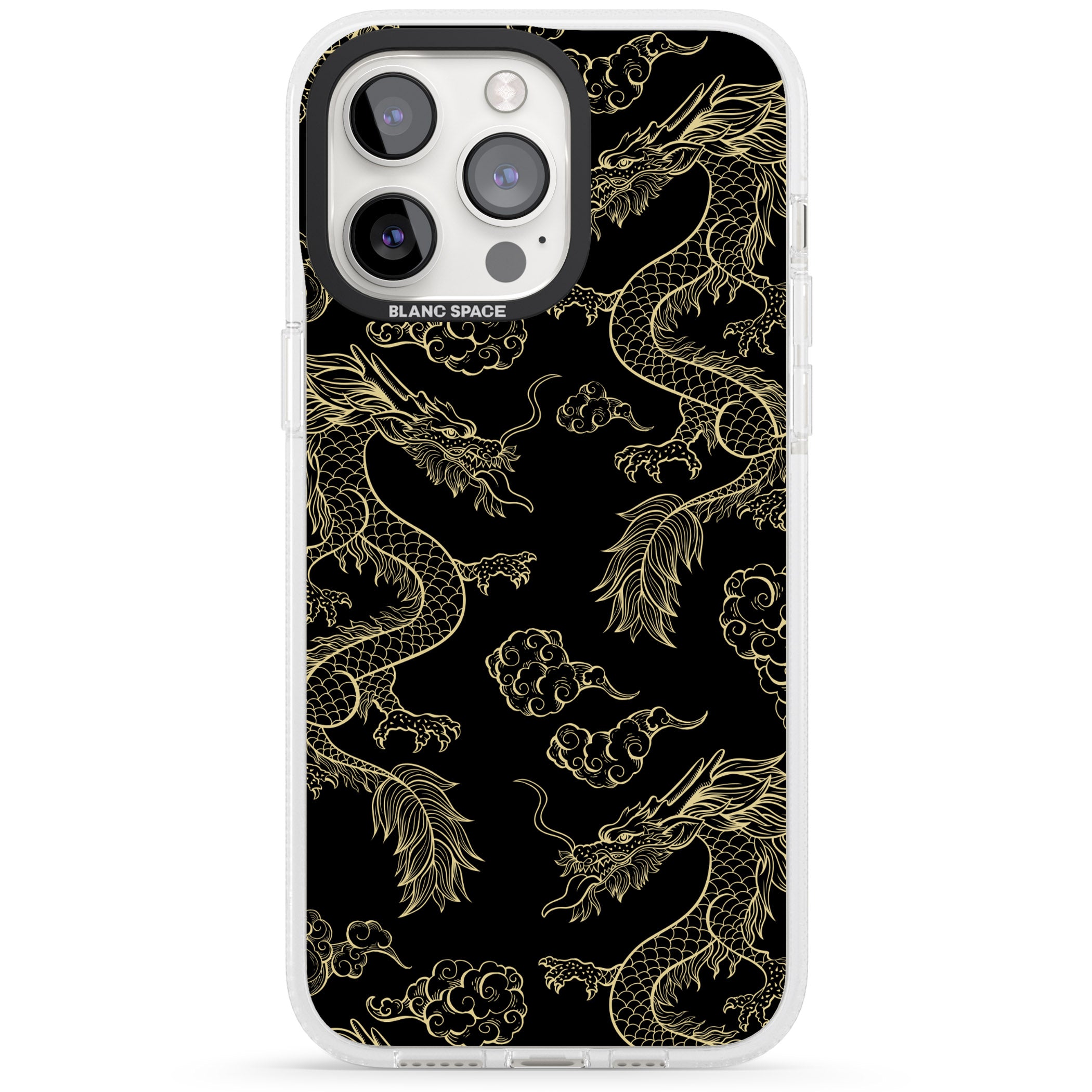 Black and Gold Dragon Pattern iPhone 15 Pro Max / 15 Pro / 14 Pro Max / 14 Pro / 13 Pro Clear Case Impact Air - Blanc Space