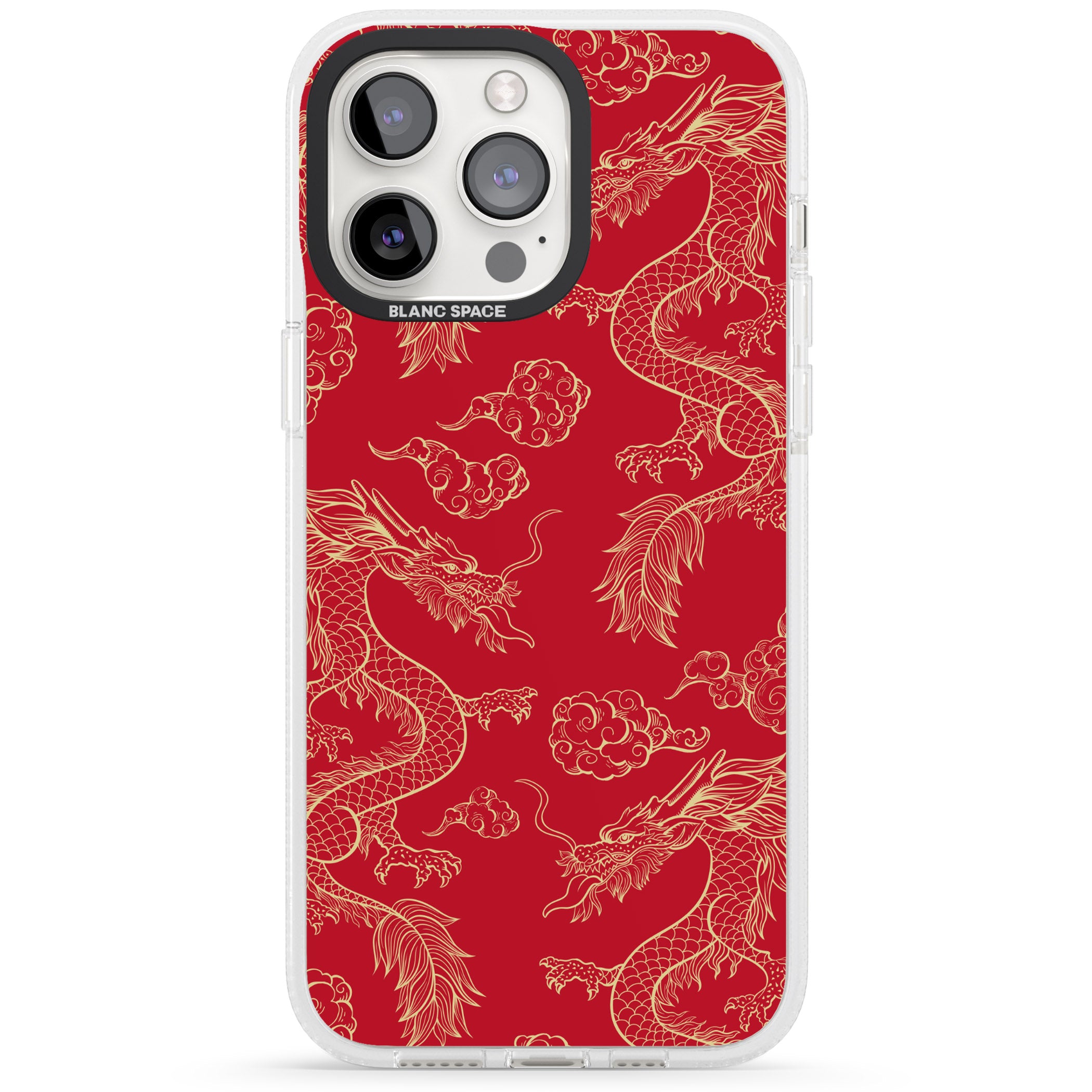 Red and Gold Dragon Pattern iPhone 15 Pro Max / 15 Pro / 14 Pro Max / 14 Pro / 13 Pro Clear Case Impact Air - Blanc Space