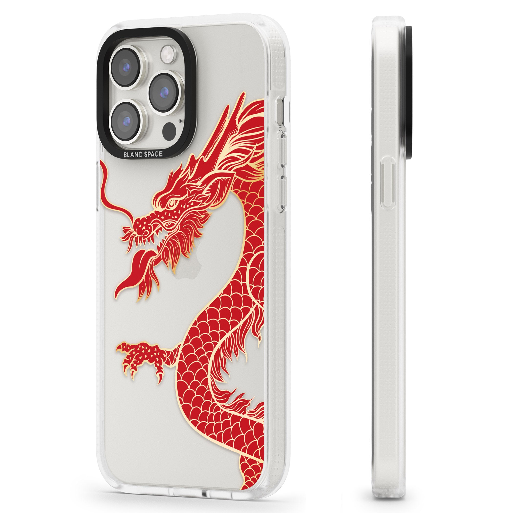 Large Red Dragon iPhone 15 Pro Max / 15 Pro / 14 Pro Max / 14 Pro / 13 Pro Clear Case Impact Air - Blanc Space