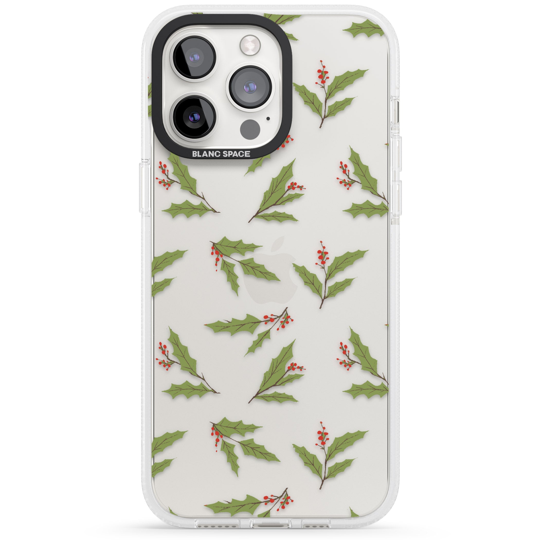 Christmas Holly Pattern iPhone 15 Pro Max / 15 Pro / 14 Pro Max / 14 Pro / 13 Pro Clear Case Impact Air - Blanc Space