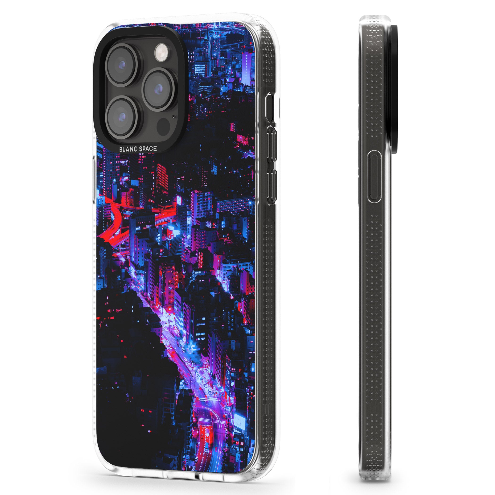 Arial City View - Neon Cities Photographs iPhone 15 Pro Max / 15 Pro / 14 Pro Max / 14 Pro / 13 Pro Clear Case Impact Air - Blanc Space