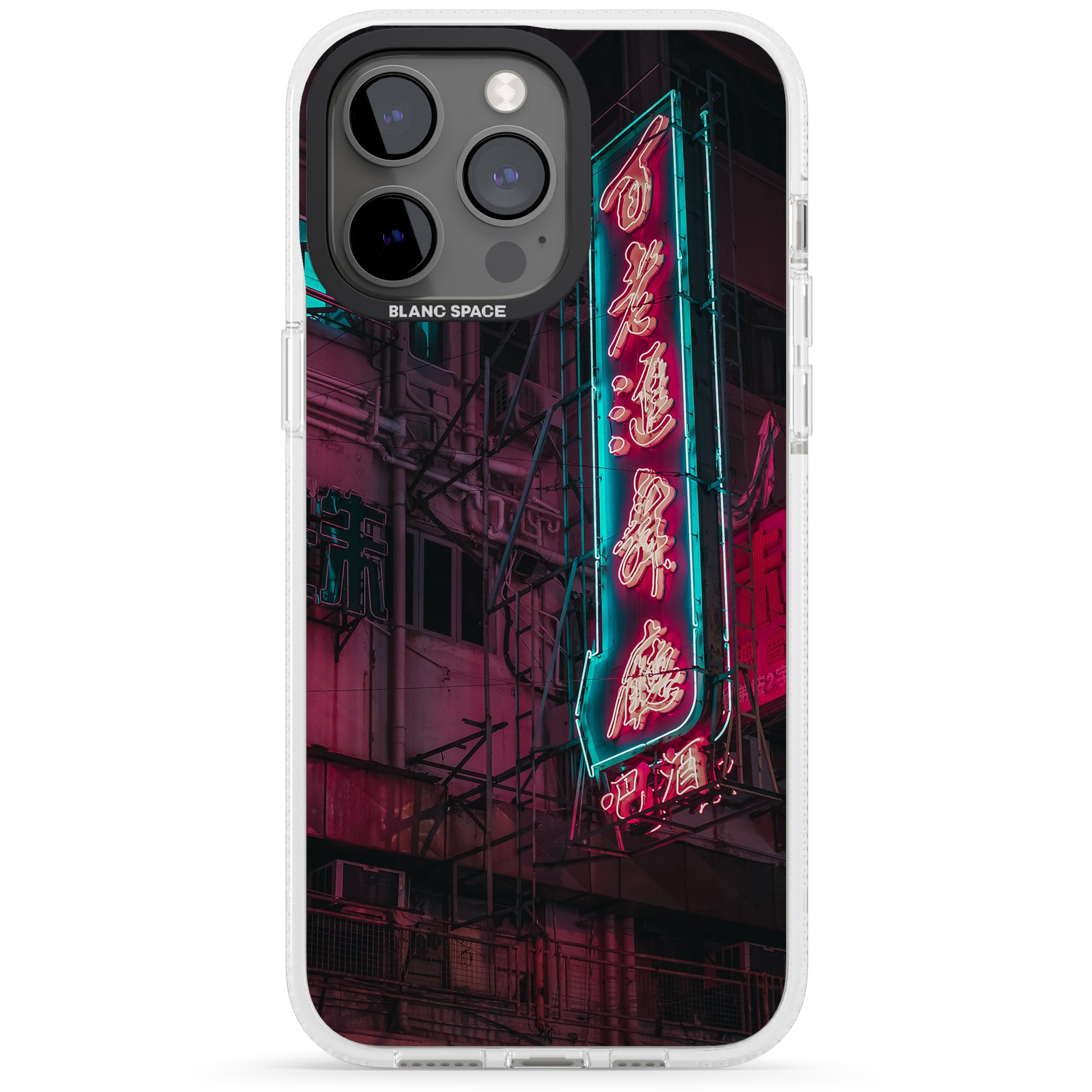 Large Kanji Sign - Neon Cities Photographs iPhone 15 Pro Max / 15 Pro / 14 Pro Max / 14 Pro / 13 Pro Clear Case Impact Air - Blanc Space