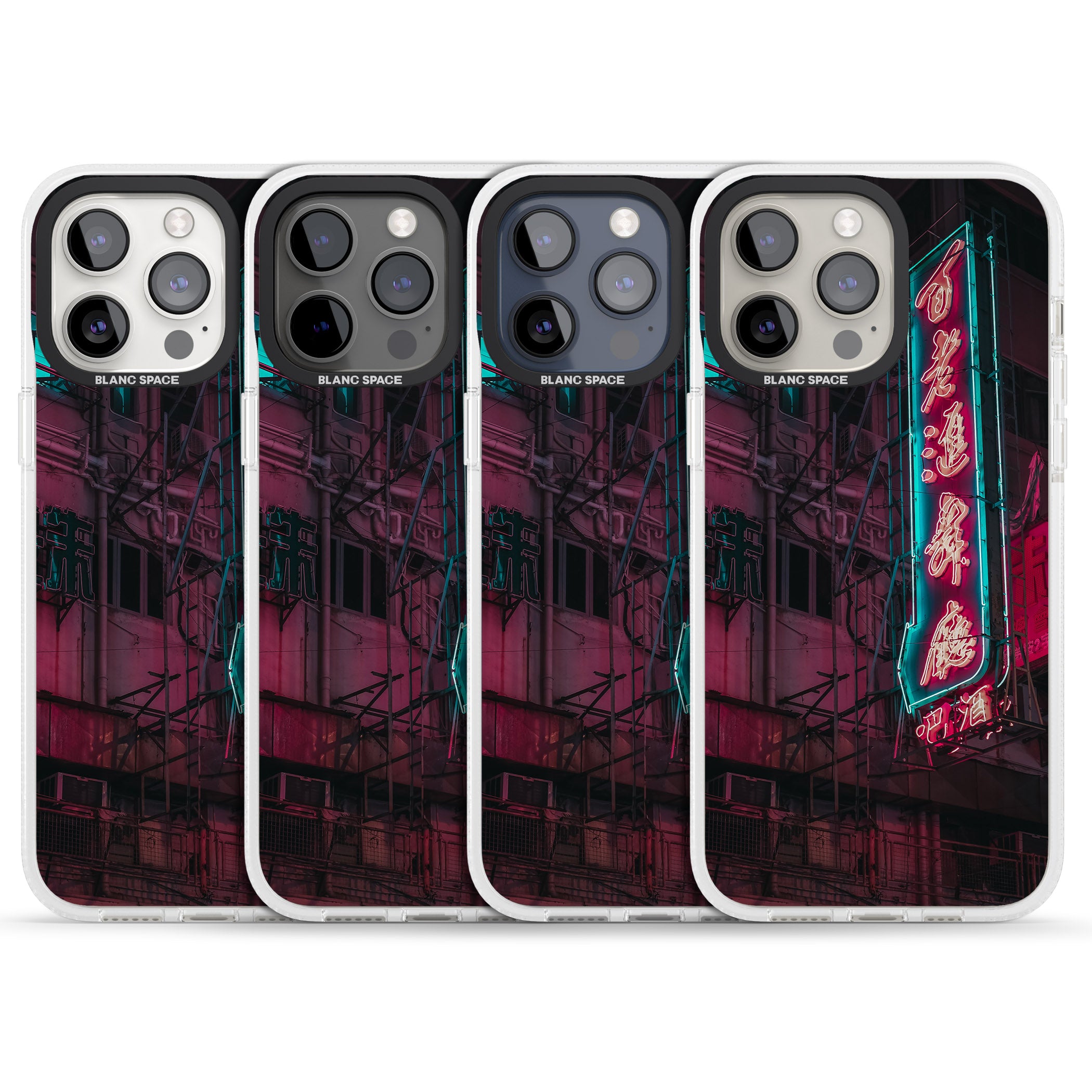 Large Kanji Sign - Neon Cities Photographs iPhone 15 Pro Max / 15 Pro / 14 Pro Max / 14 Pro / 13 Pro Clear Case Impact Air - Blanc Space