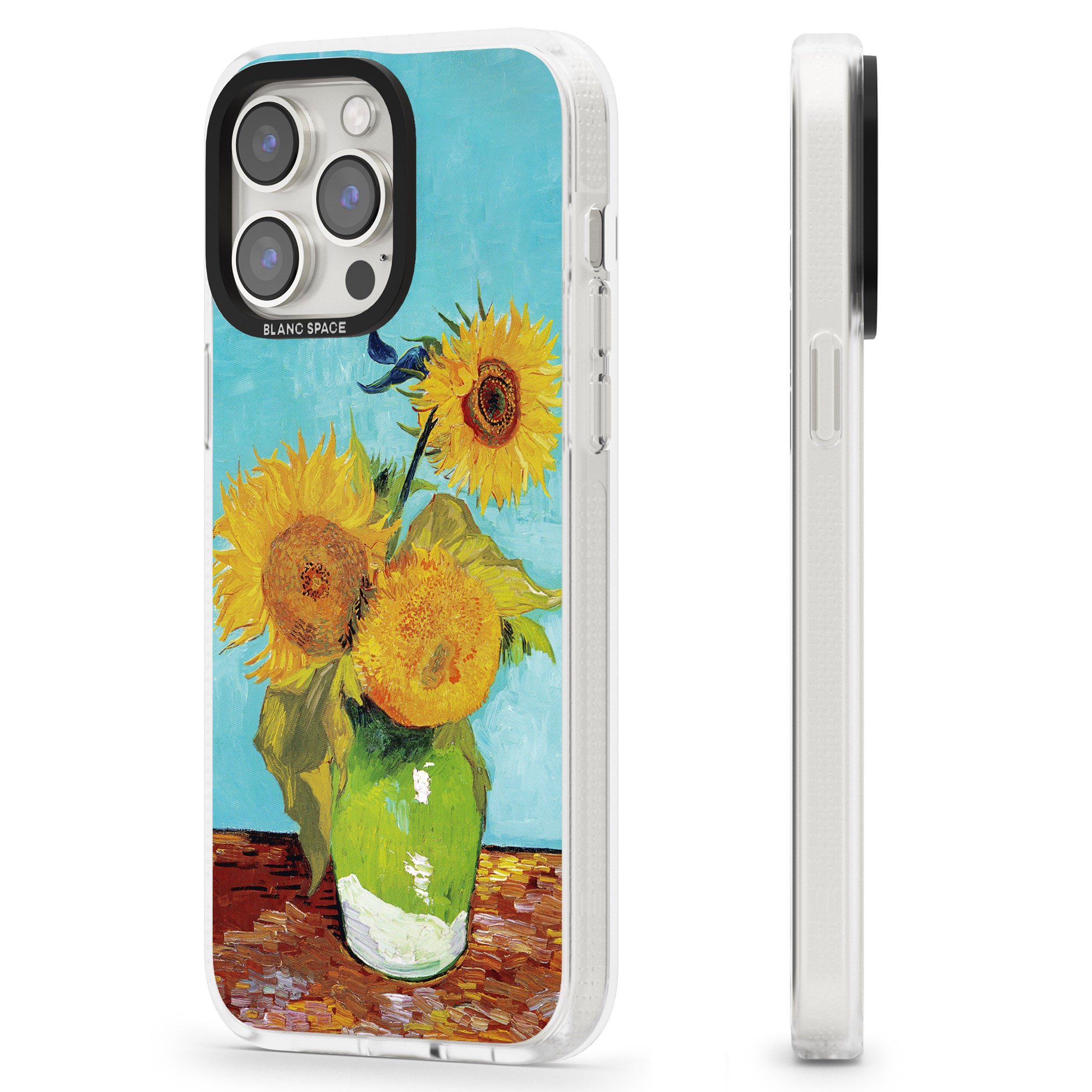Vase with Three Sunflowers iPhone 15 Pro Max / 15 Pro / 14 Pro Max / 14 Pro / 13 Pro Clear Case Impact Air - Blanc Space