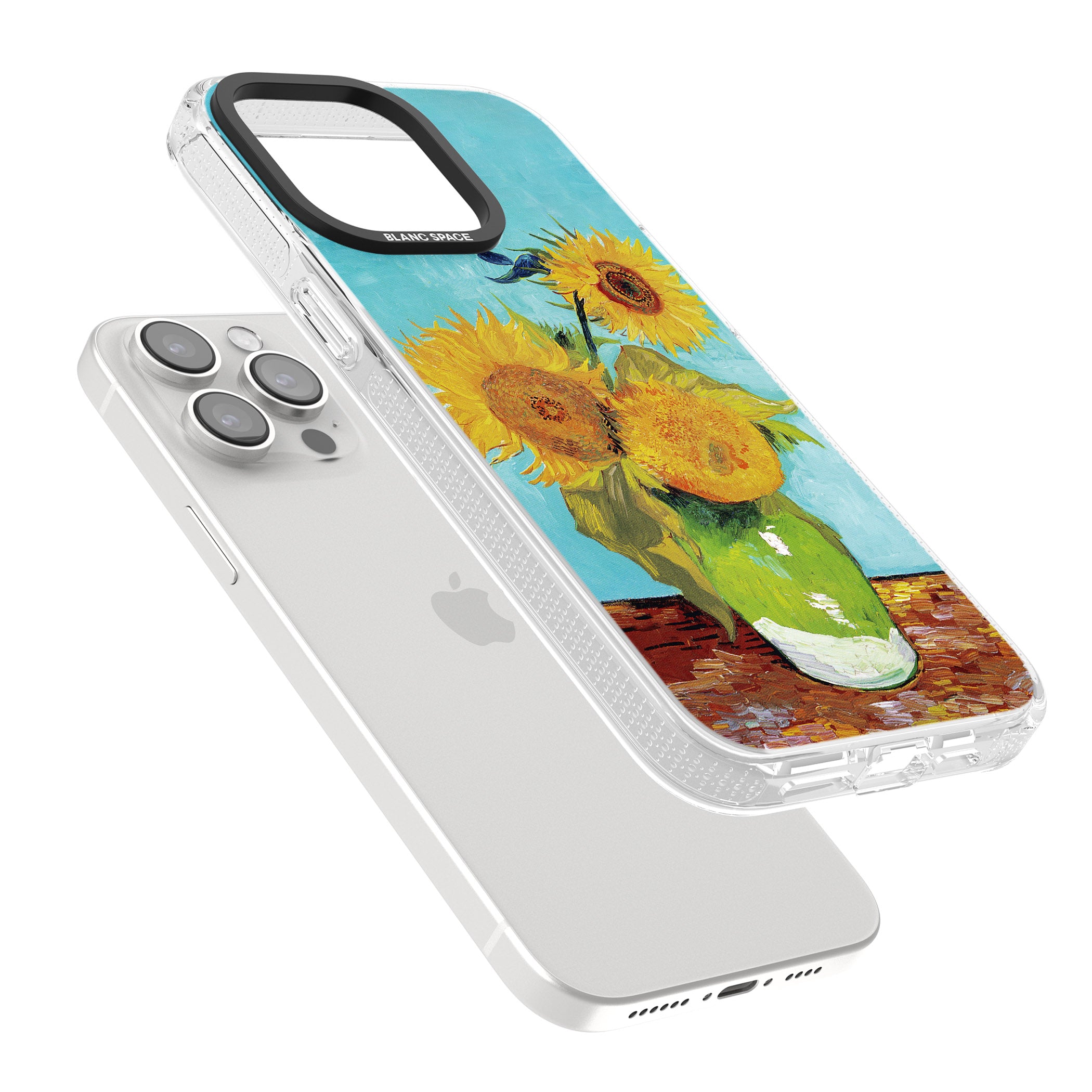Vase with Three Sunflowers iPhone 15 Pro Max / 15 Pro / 14 Pro Max / 14 Pro / 13 Pro Clear Case Impact Air - Blanc Space