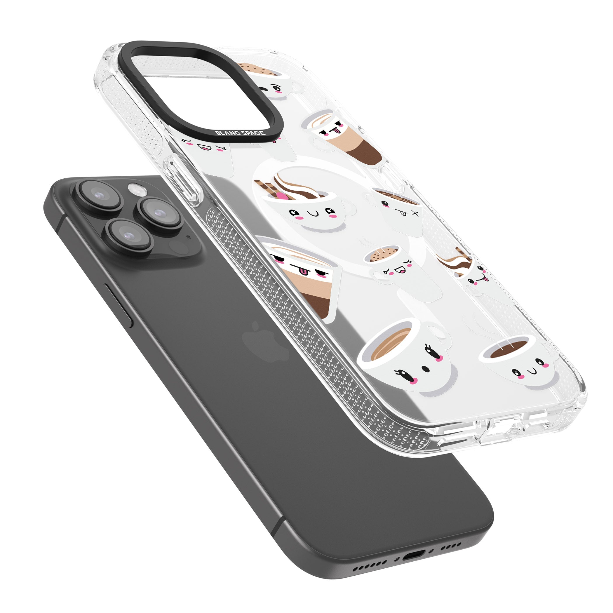 Coffee Faces iPhone 15 Pro Max / 15 Pro / 14 Pro Max / 14 Pro / 13 Pro Clear Case Impact Air - Blanc Space