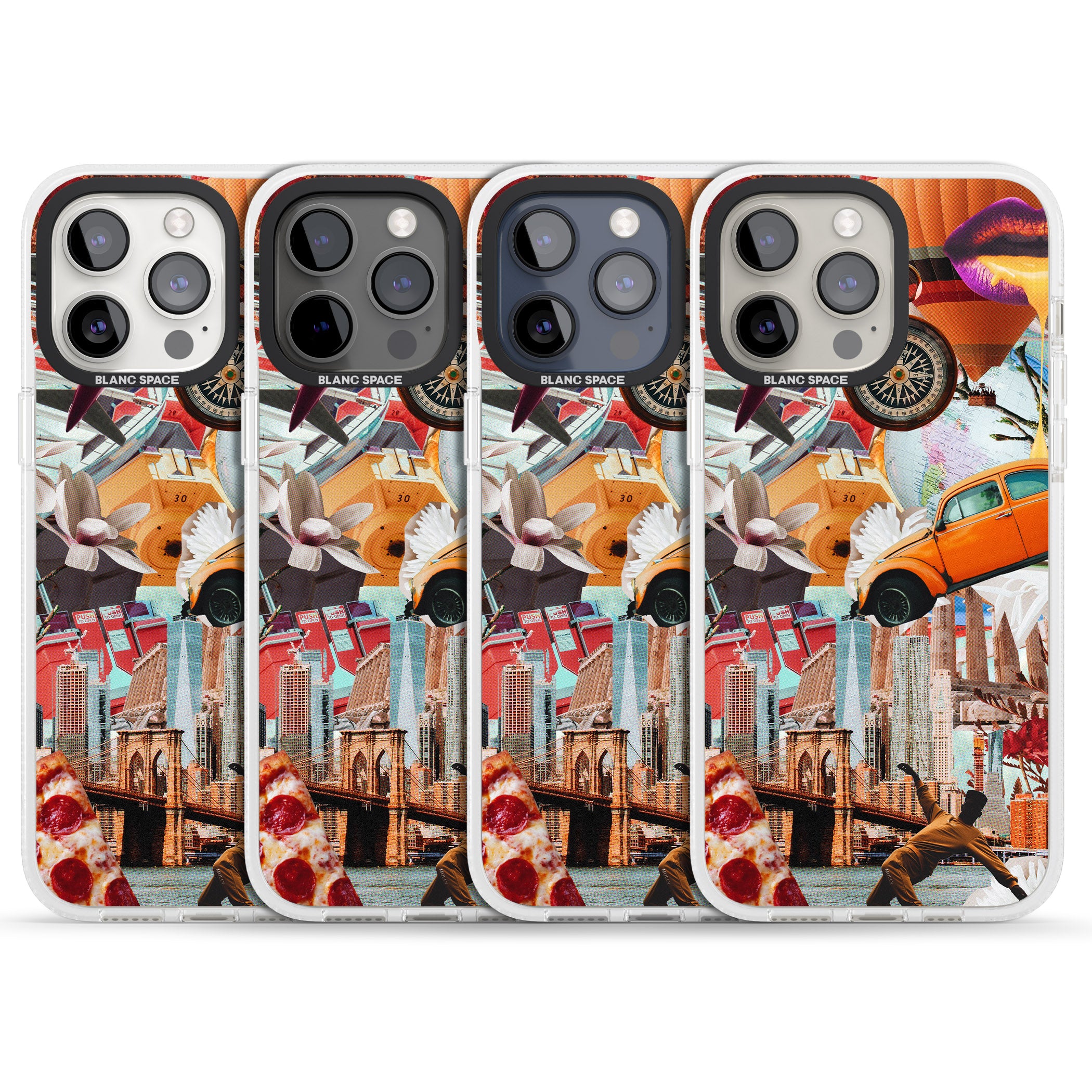 Vintage Collage: New York Mix iPhone 15 Pro Max / 15 Pro / 14 Pro Max / 14 Pro / 13 Pro Clear Case Impact Air - Blanc Space
